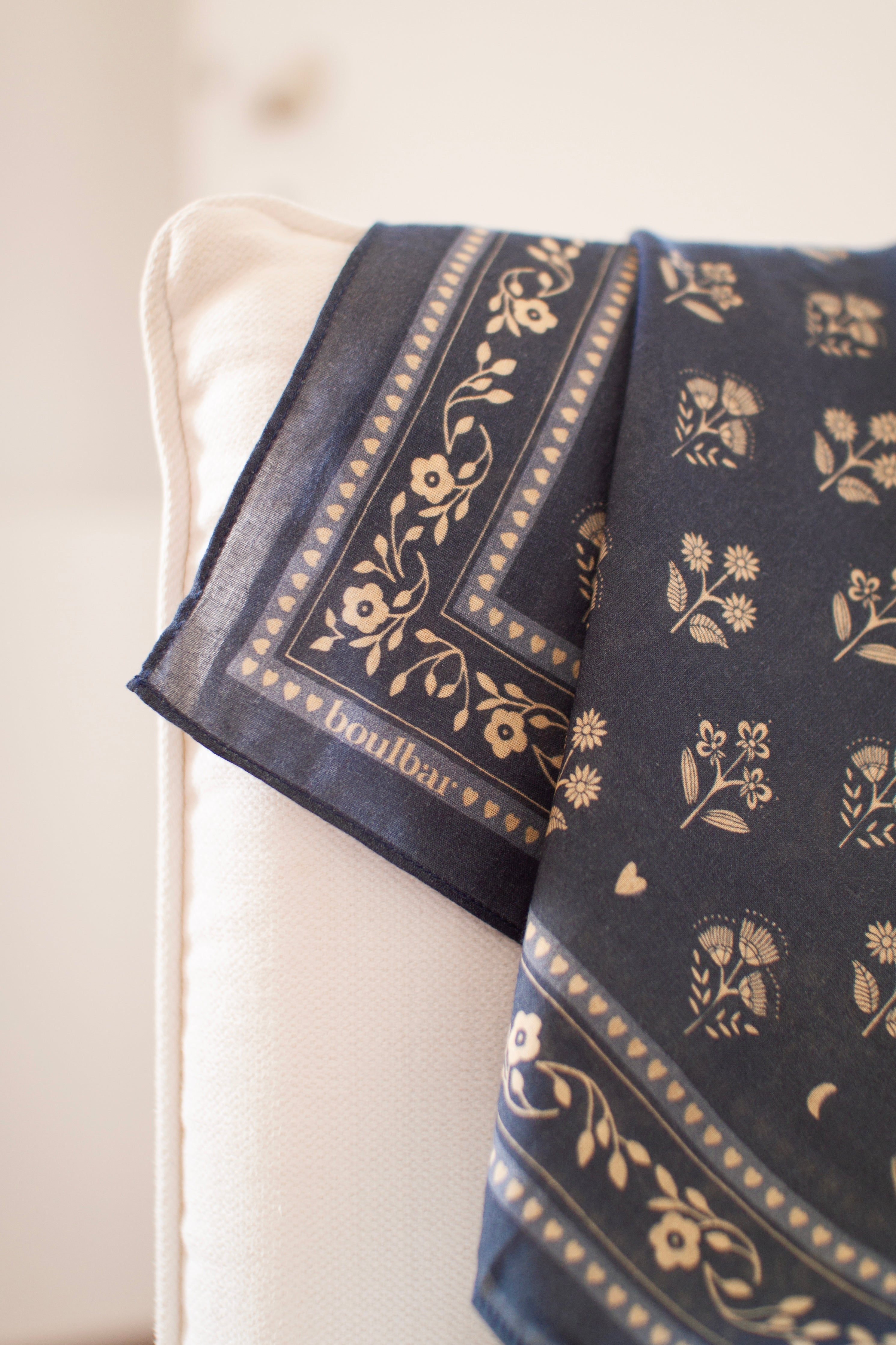 Petit foulard coton - Fleurs Indiennes bleu