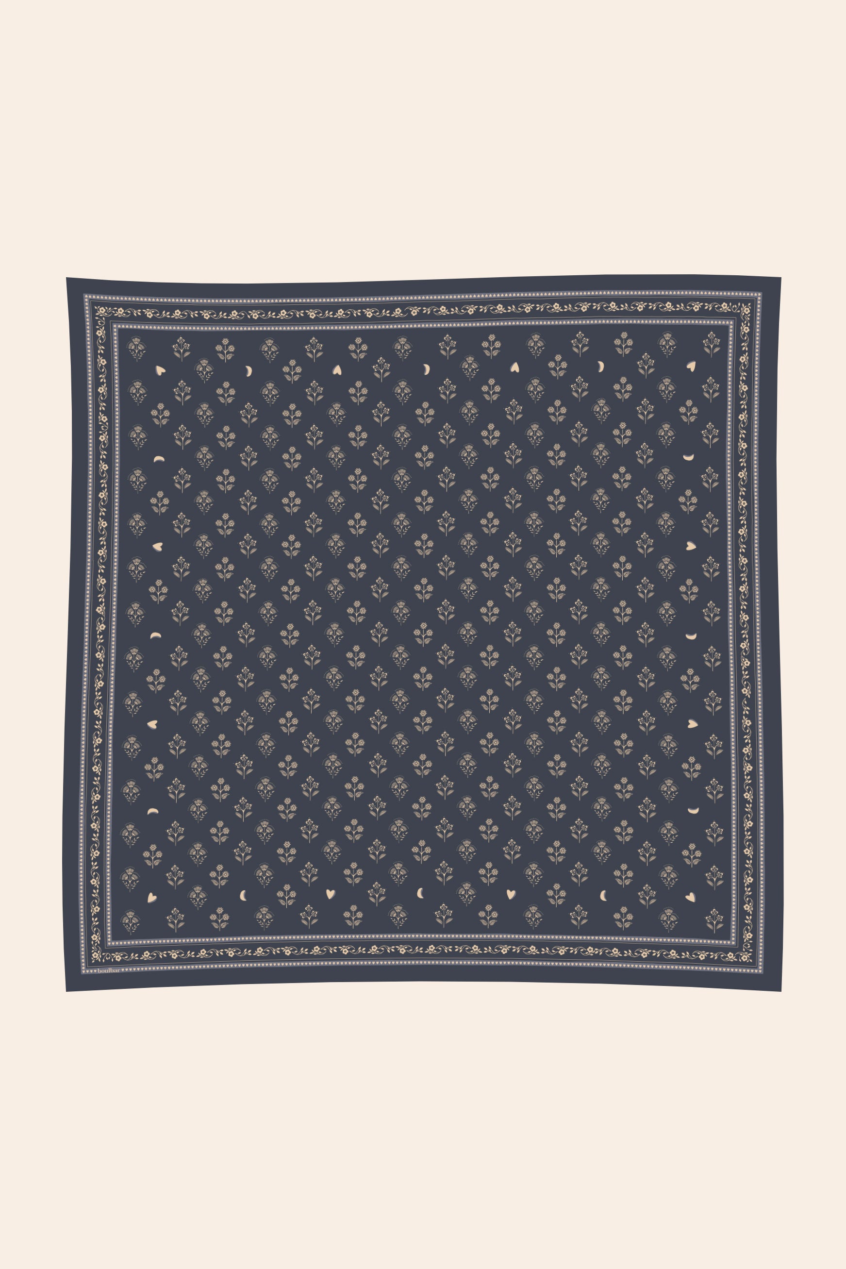 Grand foulard coton - Fleurs Indiennes bleu