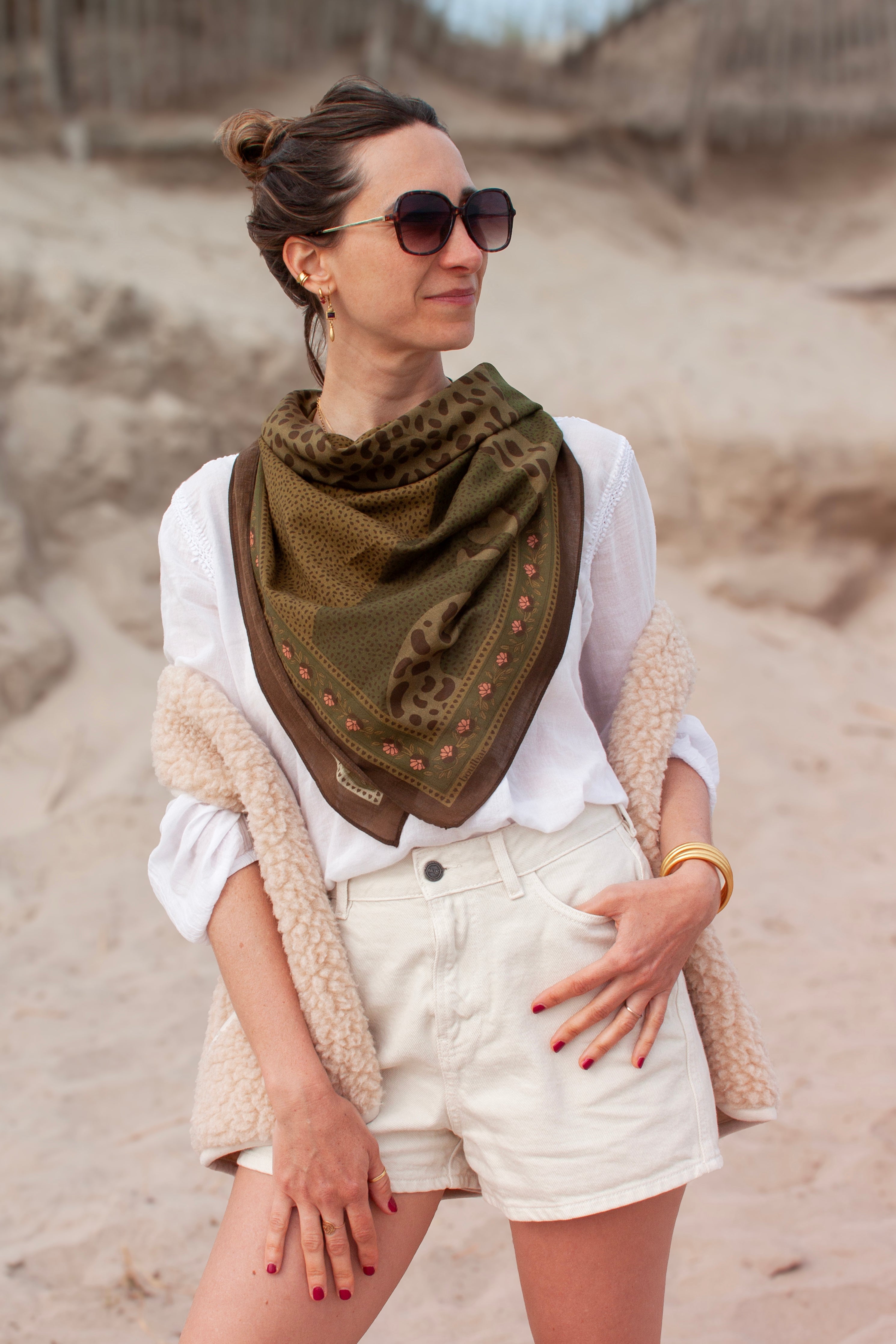 Grand foulard coton - Léopards kaki