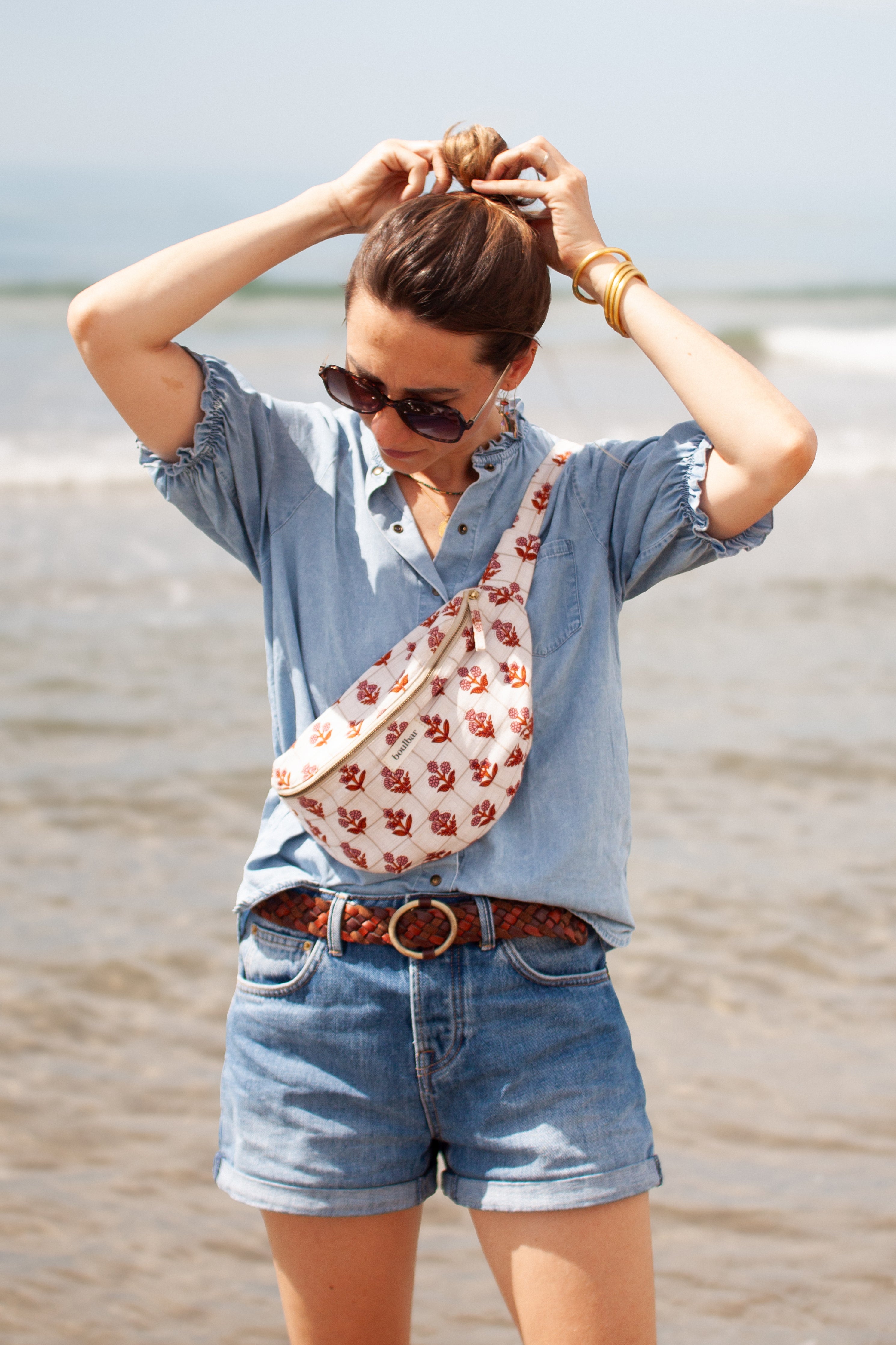 Sac banane coton - Écossais - Rose