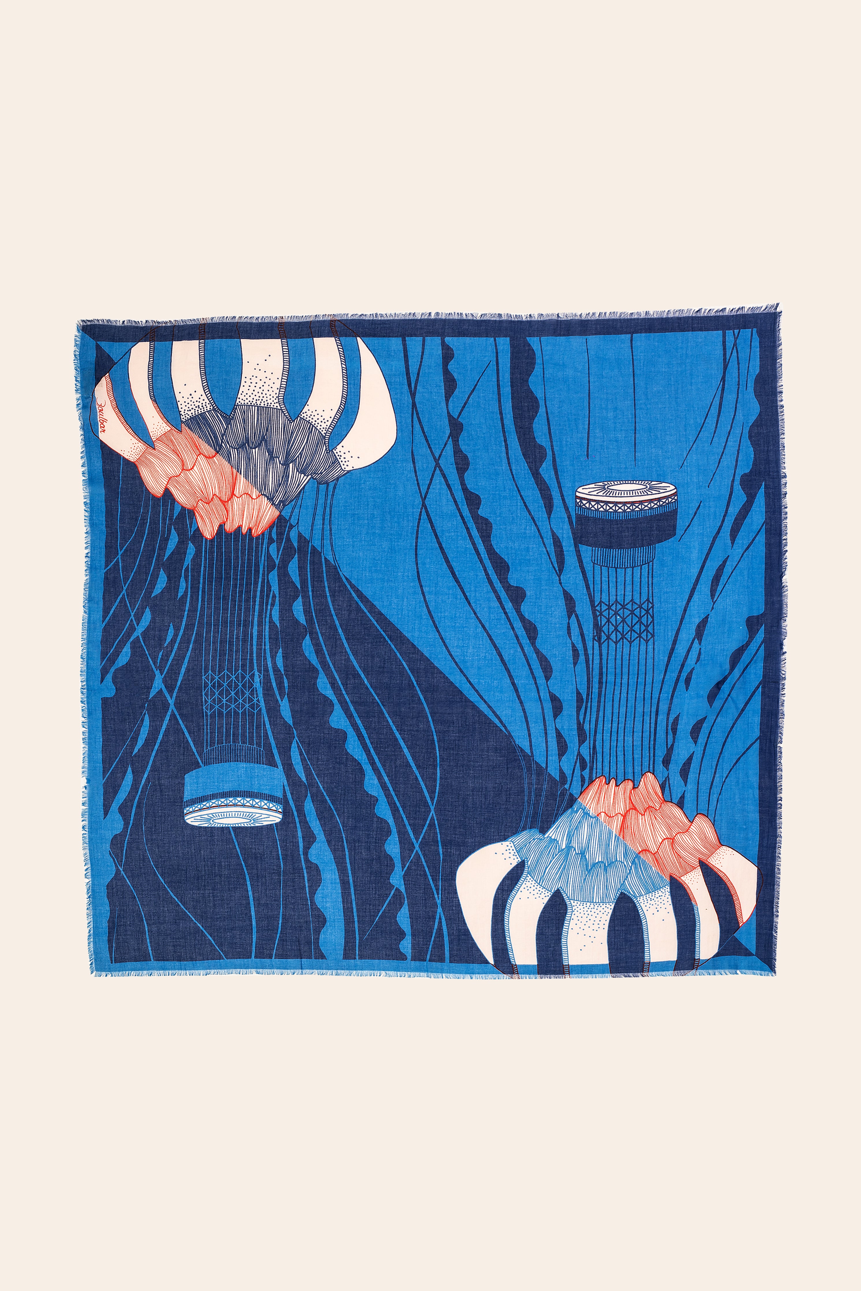 Foulard coton bio - Montgolfière - Bleu