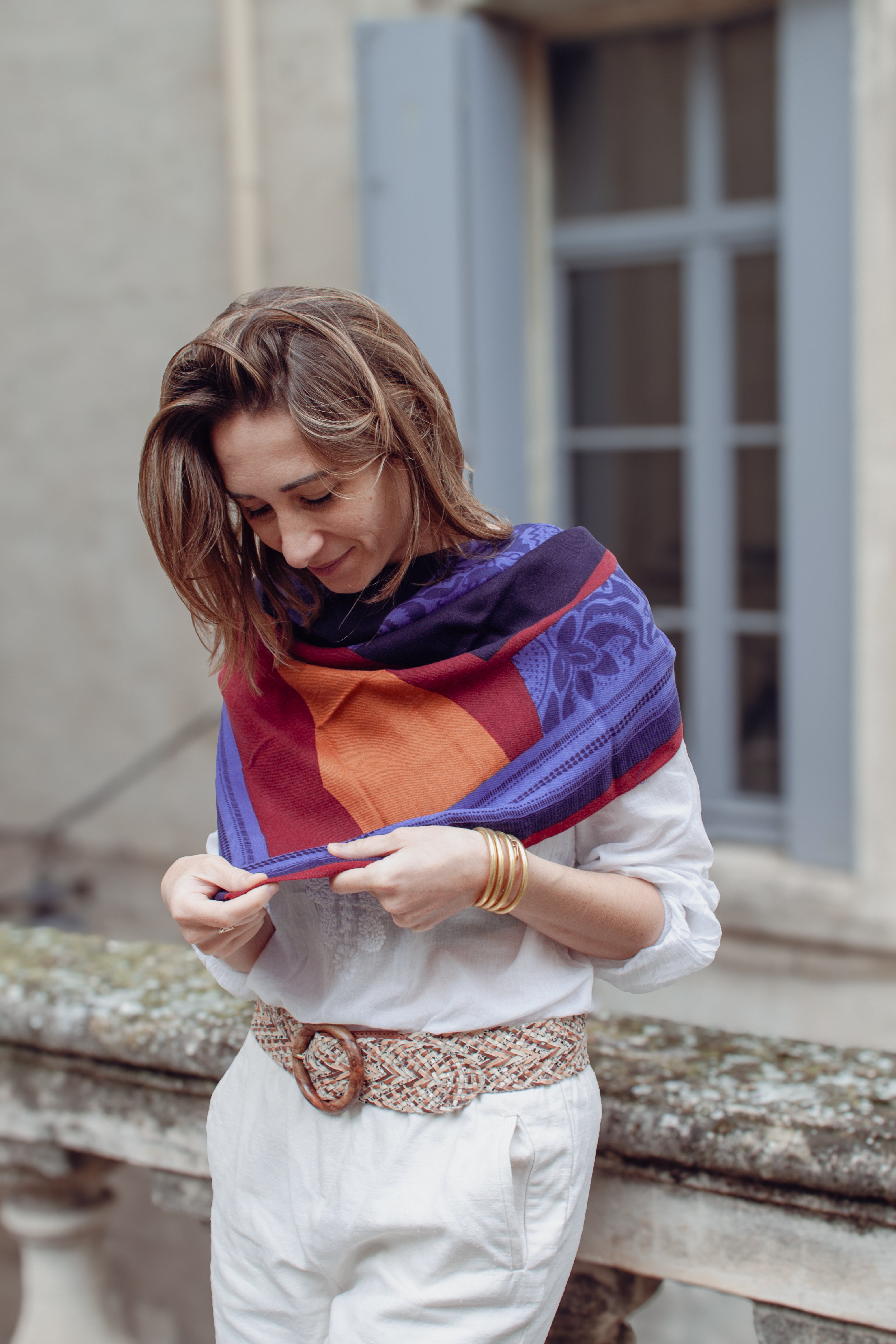 Foulard Laine - Lotus - Bleu