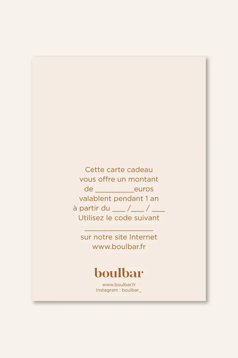 Carte cadeau - boulbar.fr