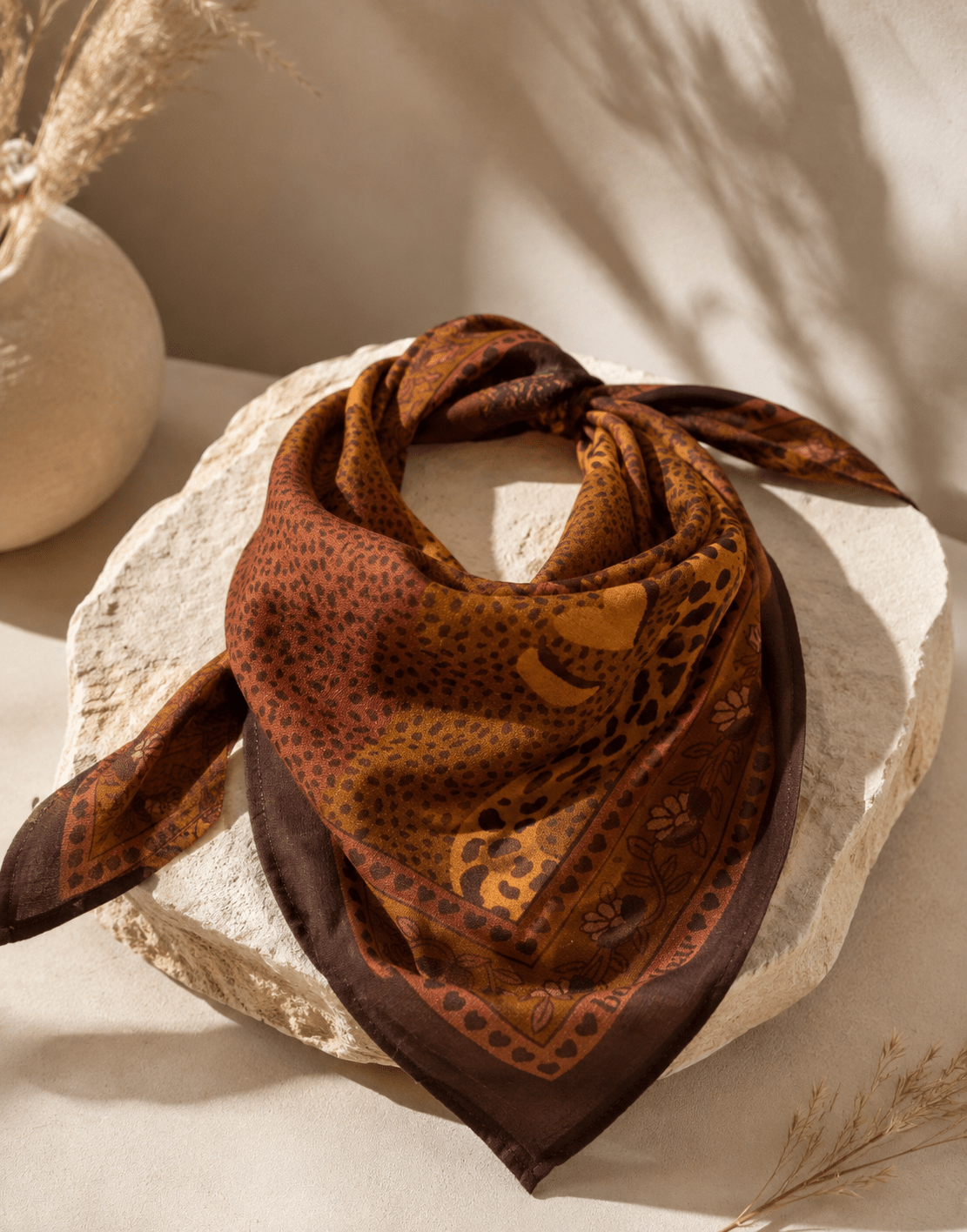 Confiance - Petit foulard coton - Léopards marron - boulbar.fr