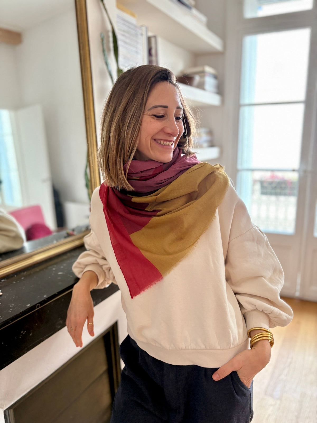 Foulard Écharpe 100% Coton Unicolore HATHI - 100x100 Cm, Fait Main En Inde, Couleur Pétrol