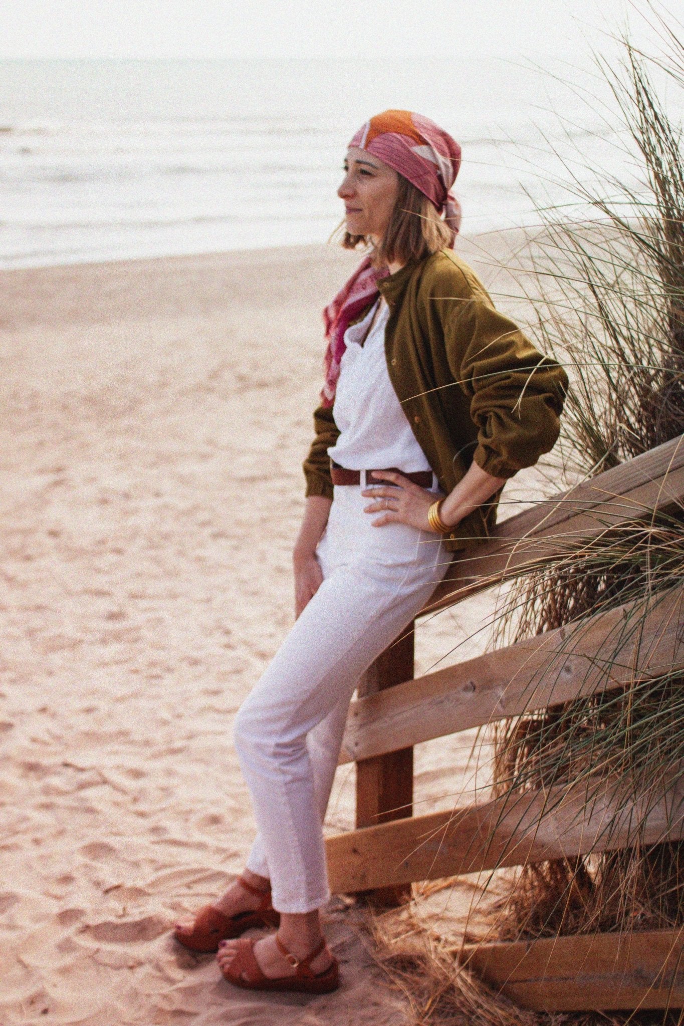 Foulard coton bio - Leaves - Magenta - boulbar.fr