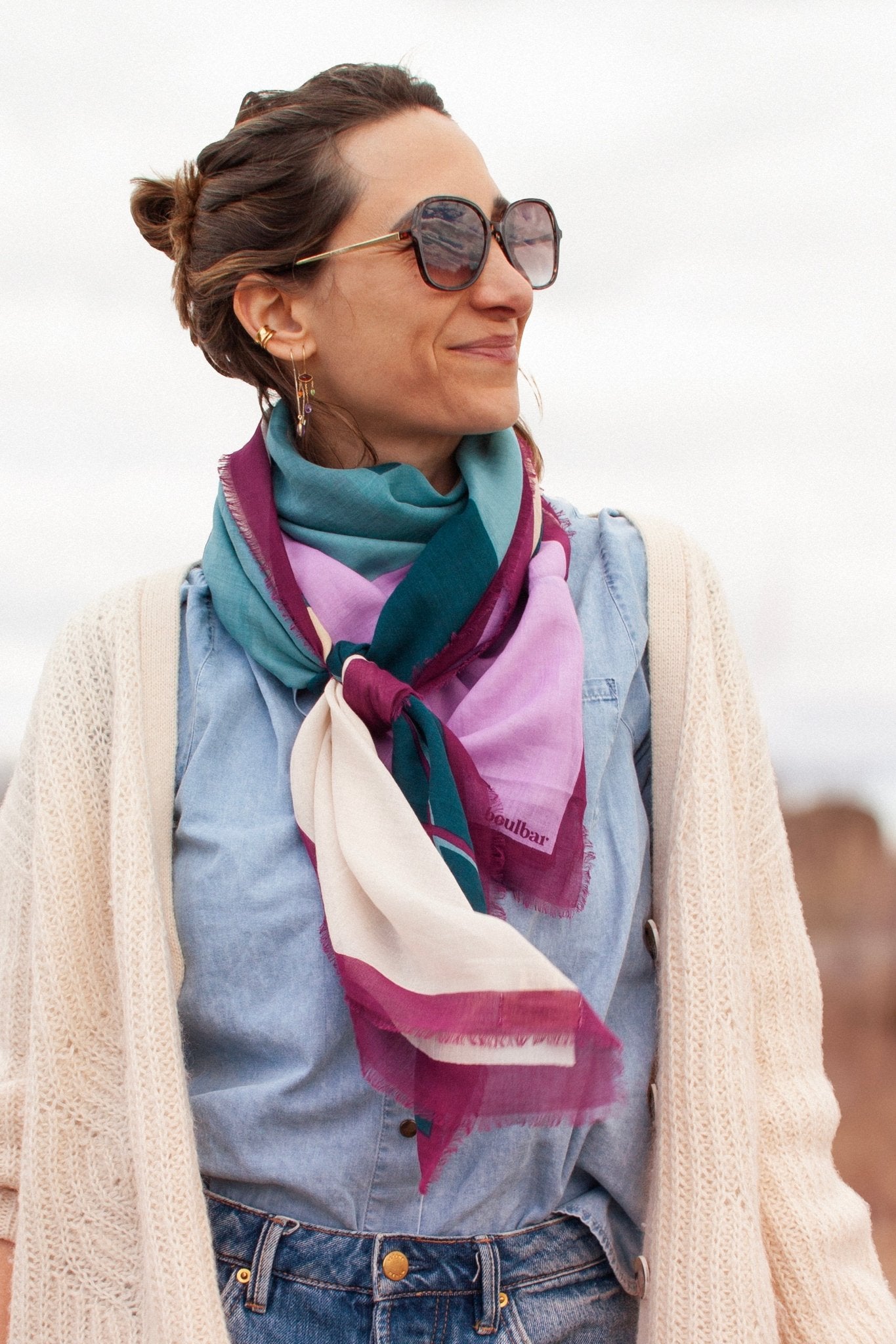 Foulard coton bio - Mur sur Mer - Magenta - boulbar.fr