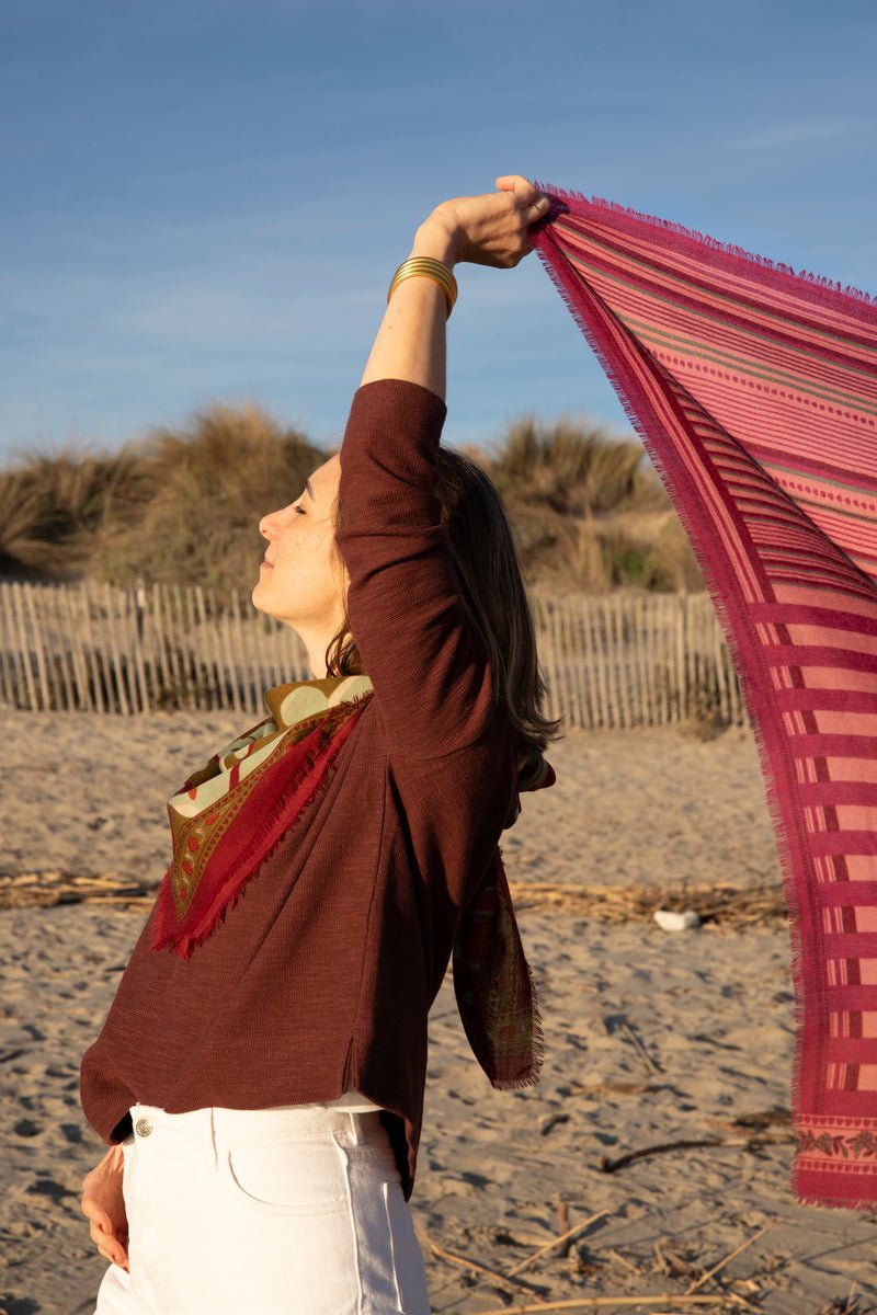 Foulard laine - Lines - framboise - boulbar.fr