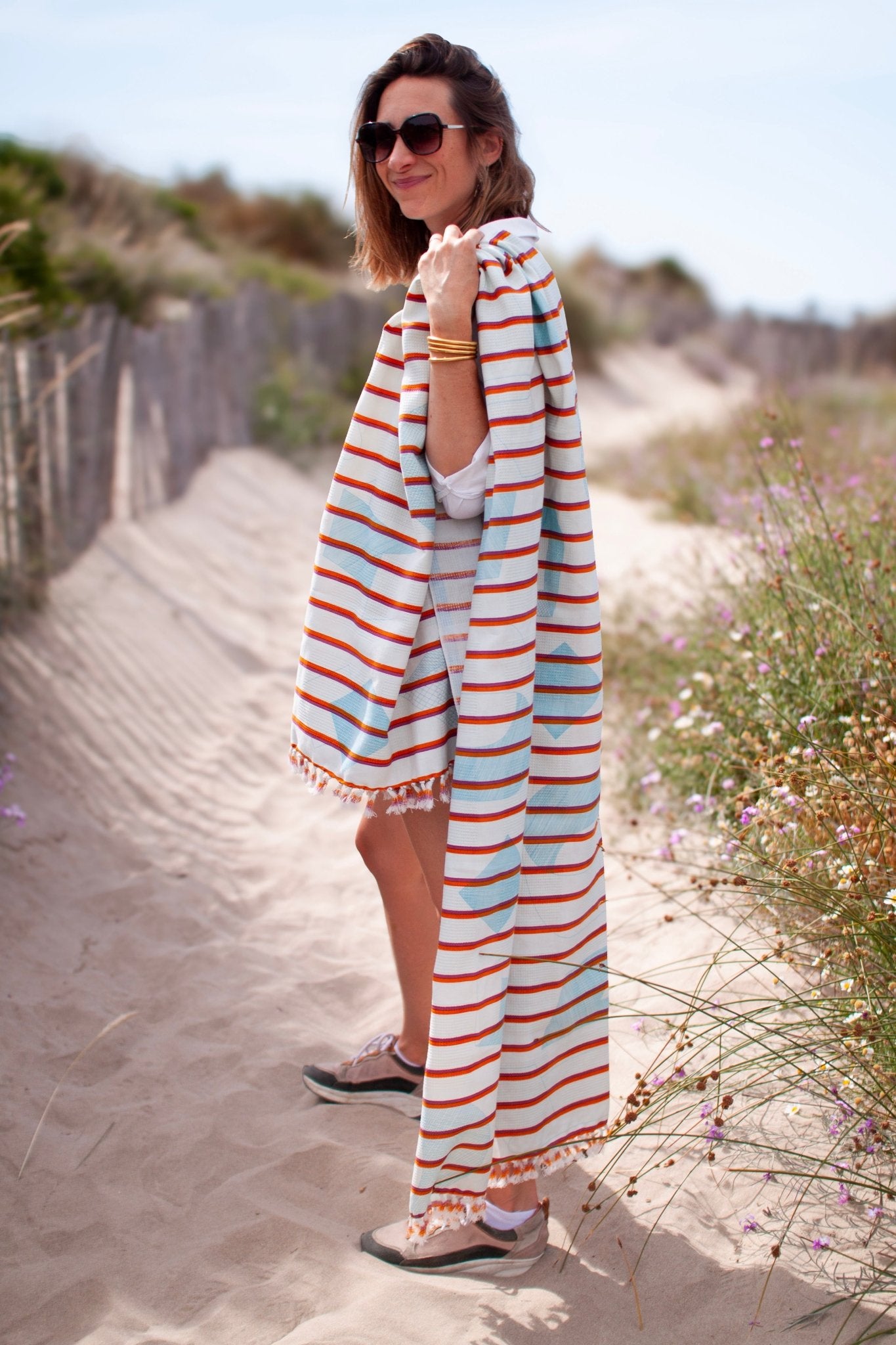 Fouta nid d'abeille - Sens bleu - boulbar.fr