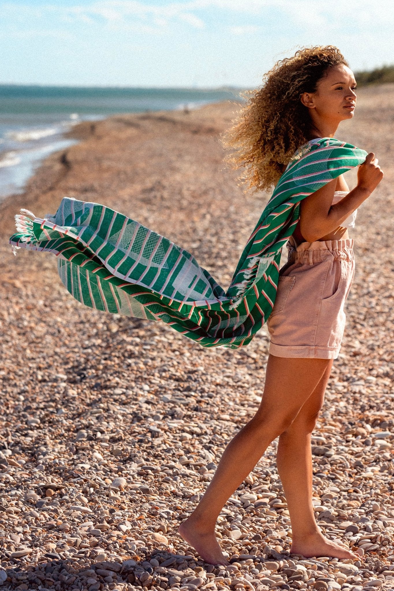 Fouta nid d'abeille - Sens vert - boulbar.fr