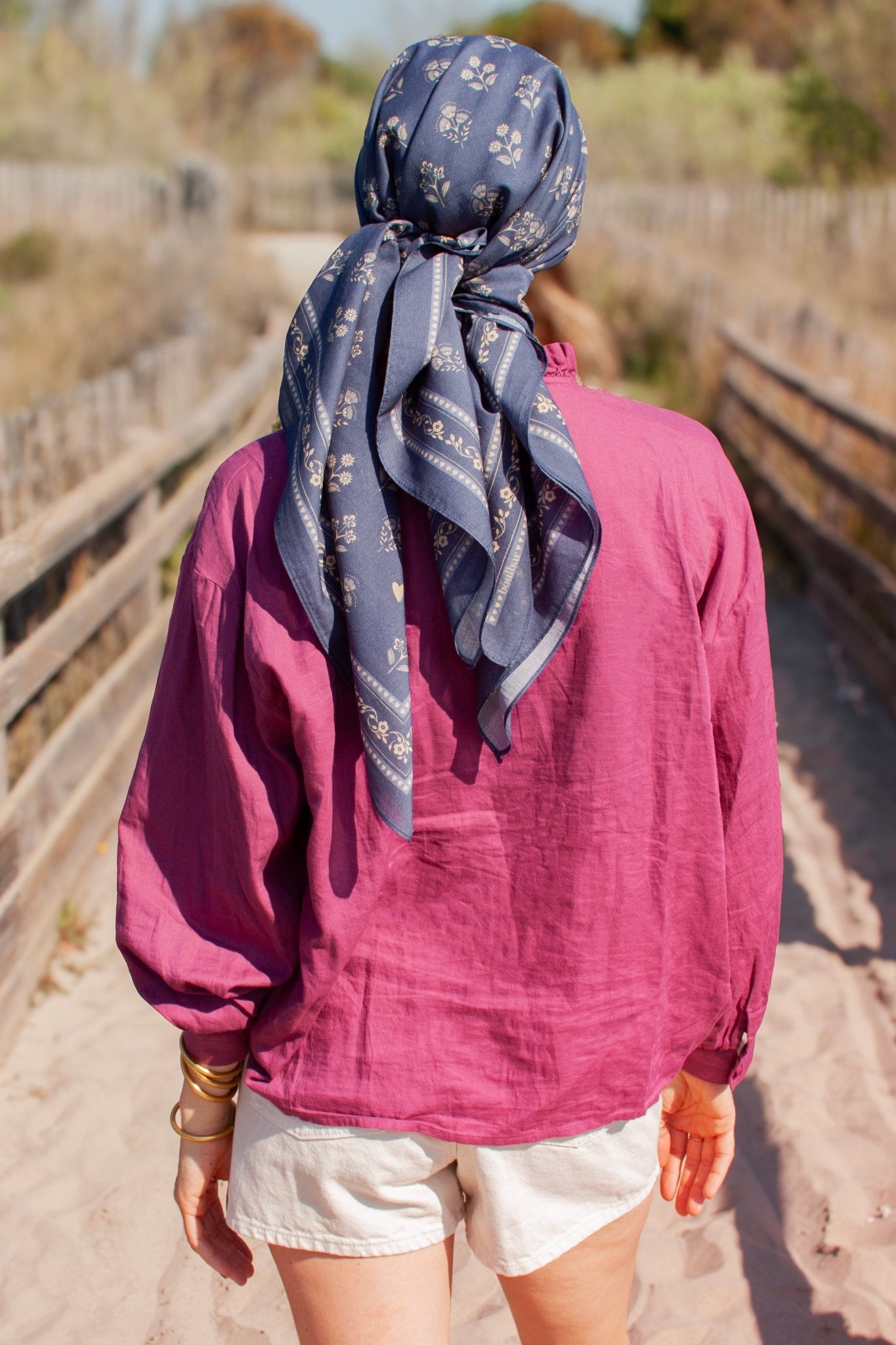 Grand foulard coton - Fleurs Indiennes bleu - boulbar.fr