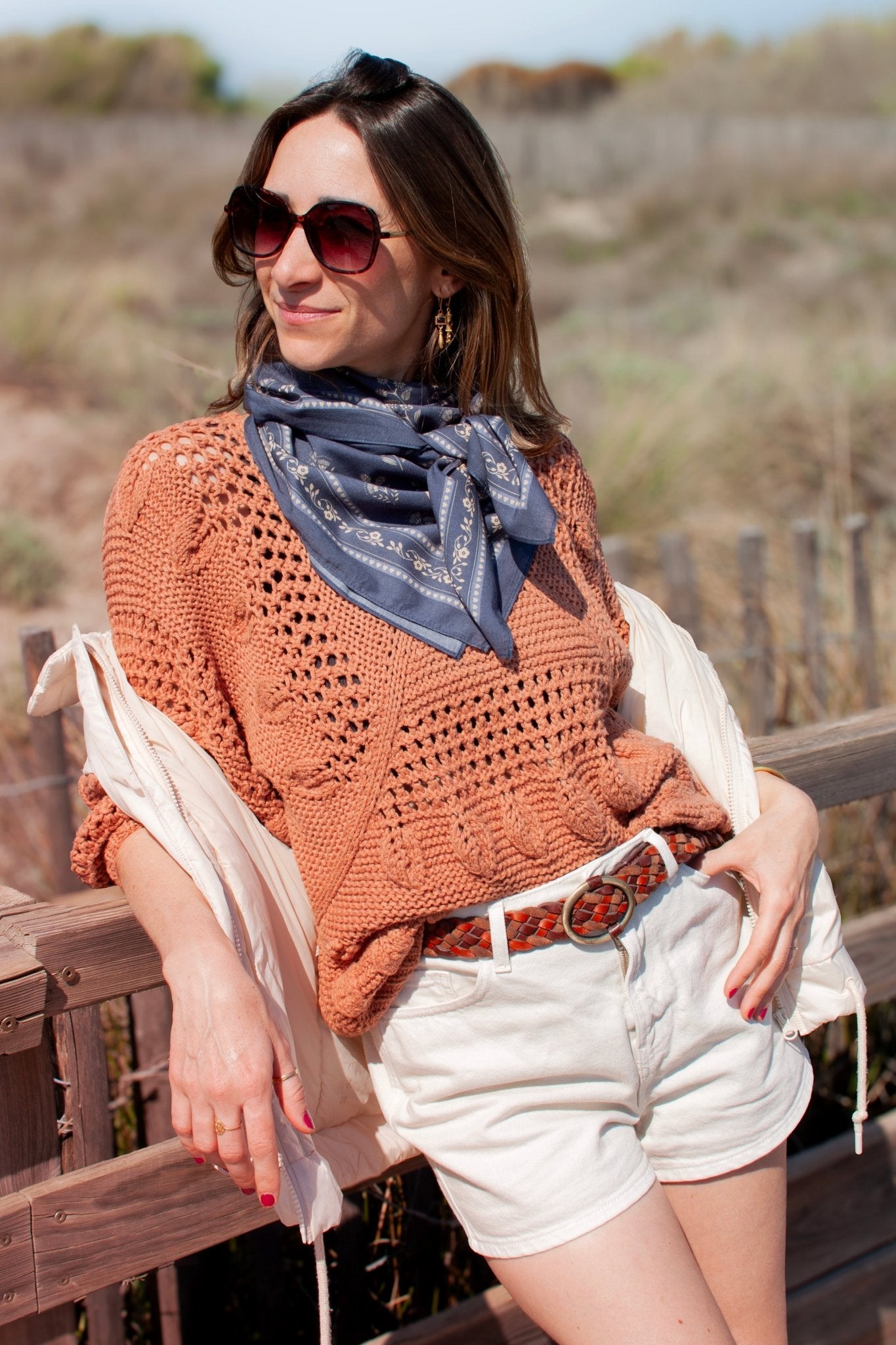 Grand foulard coton - Fleurs Indiennes bleu - boulbar.fr