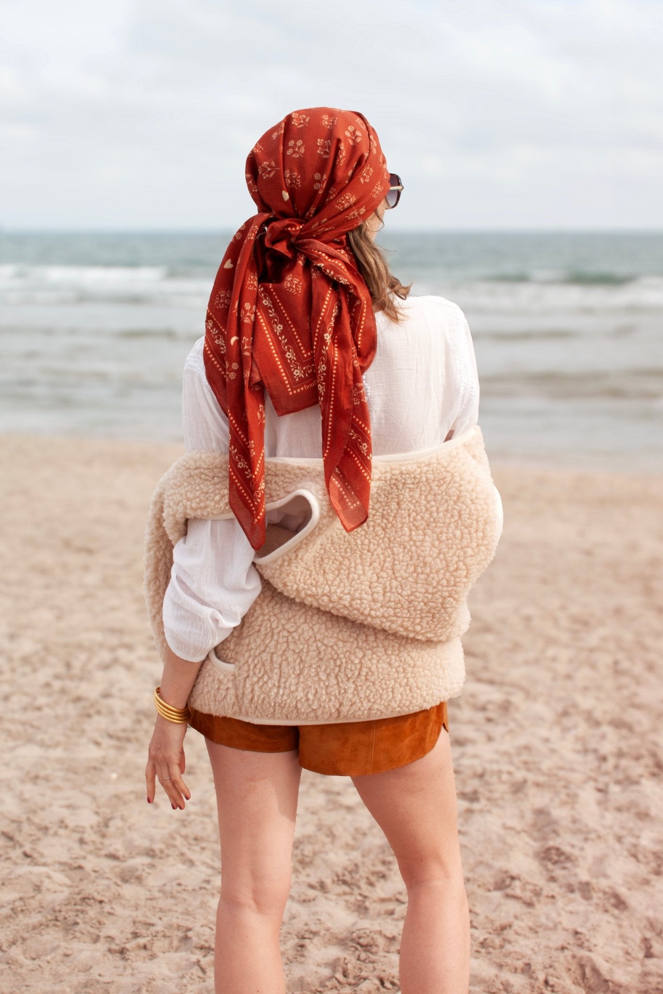 Grand foulard coton - Fleurs Indiennes brique - boulbar.fr