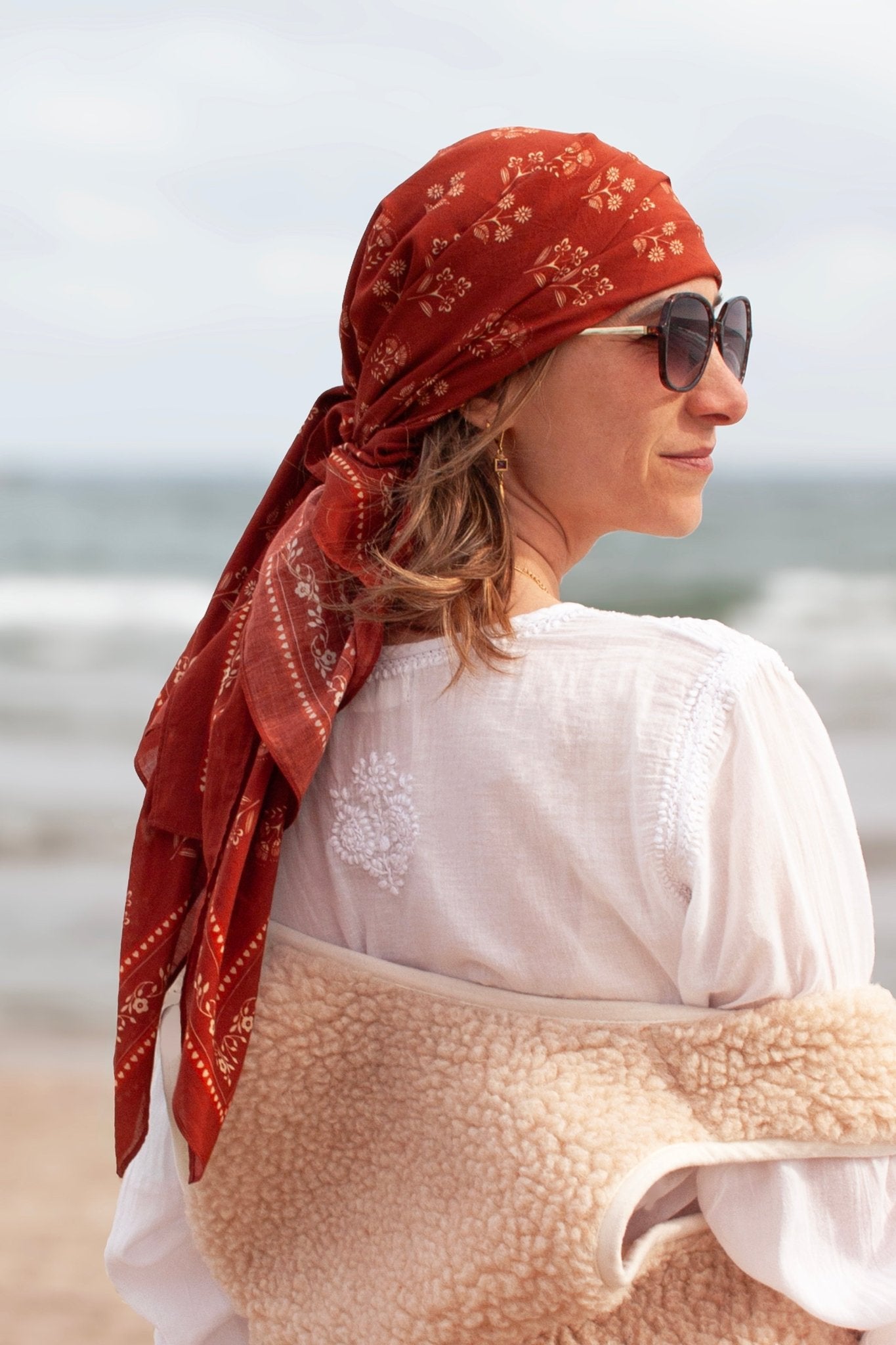 Grand foulard coton - Fleurs Indiennes brique - boulbar.fr