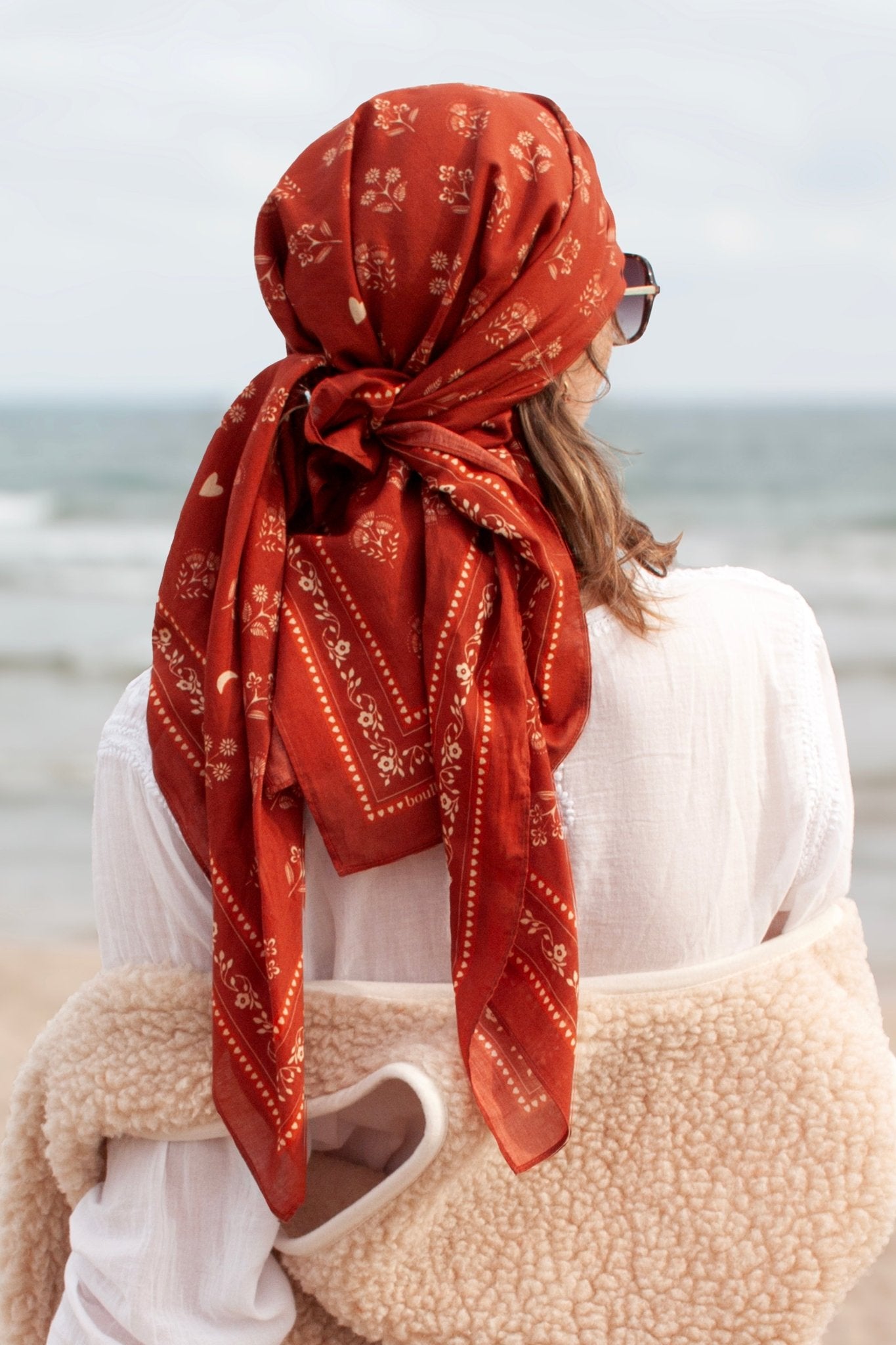 Grand foulard coton - Fleurs Indiennes brique - boulbar.fr