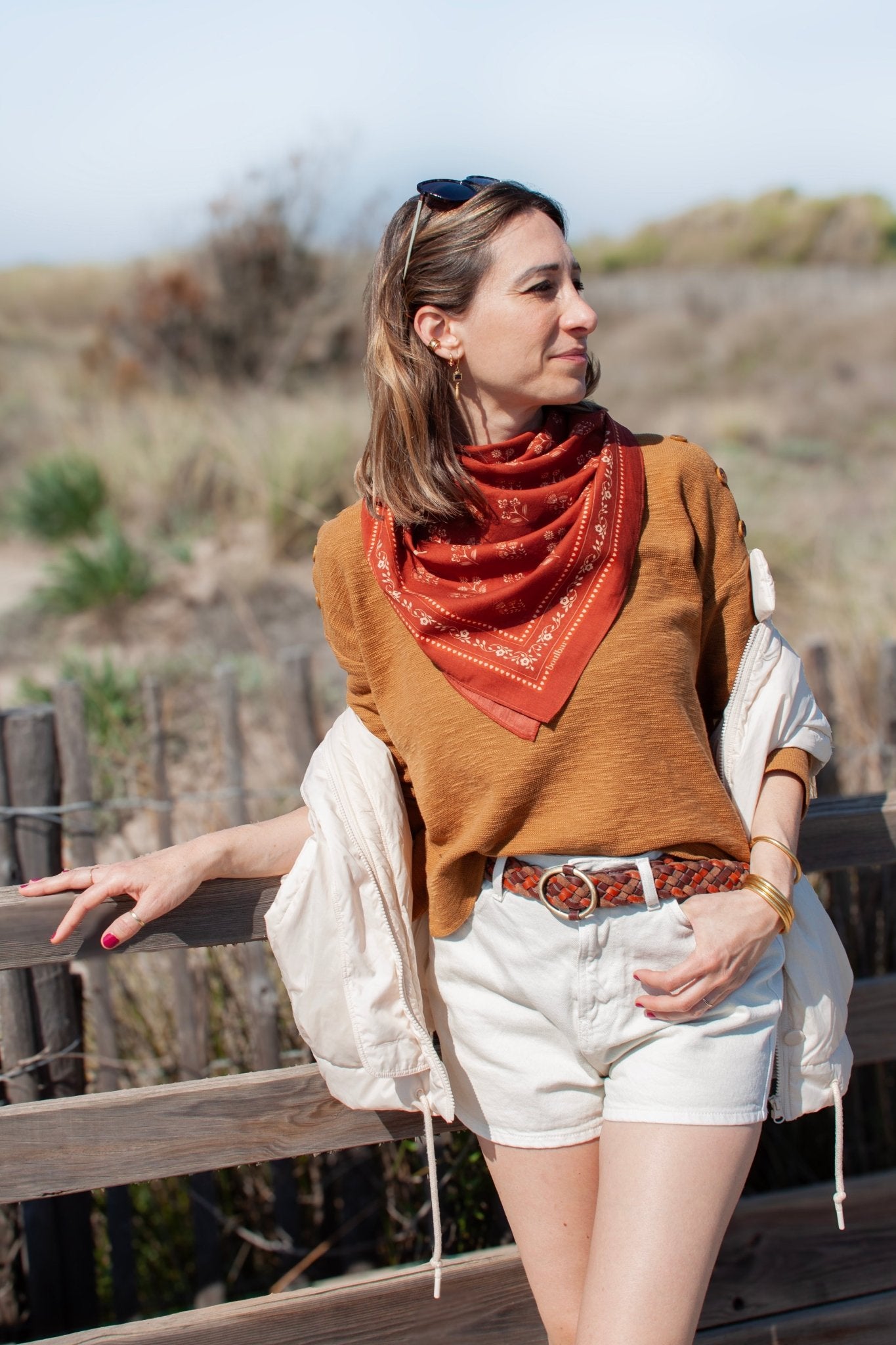 Grand foulard coton - Fleurs Indiennes brique - boulbar.fr