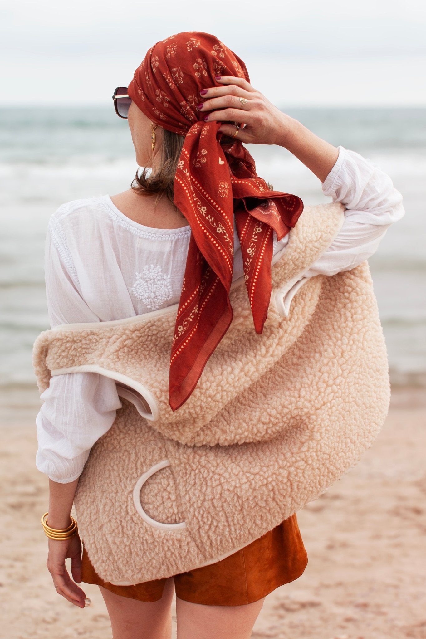 Grand foulard coton - Fleurs Indiennes brique - boulbar.fr