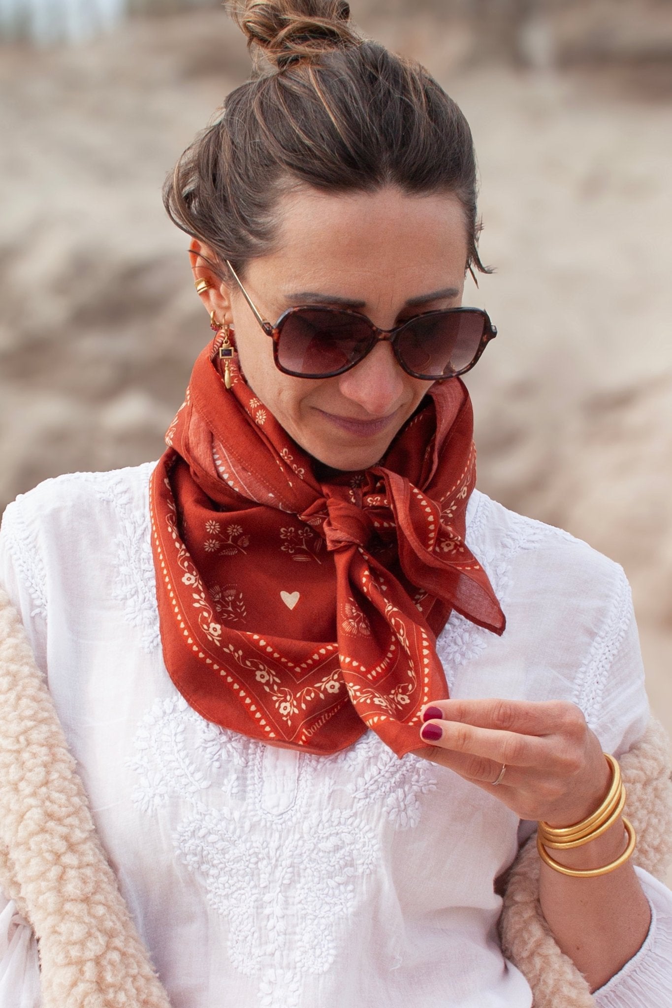 Grand foulard coton - Fleurs Indiennes brique - boulbar.fr