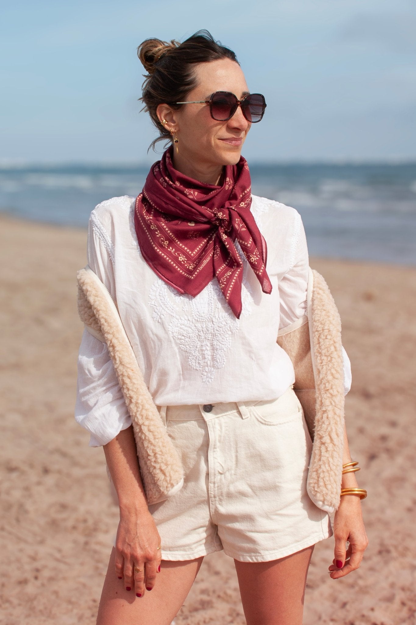 Grand foulard coton - Fleurs Indiennes magenta - boulbar.fr