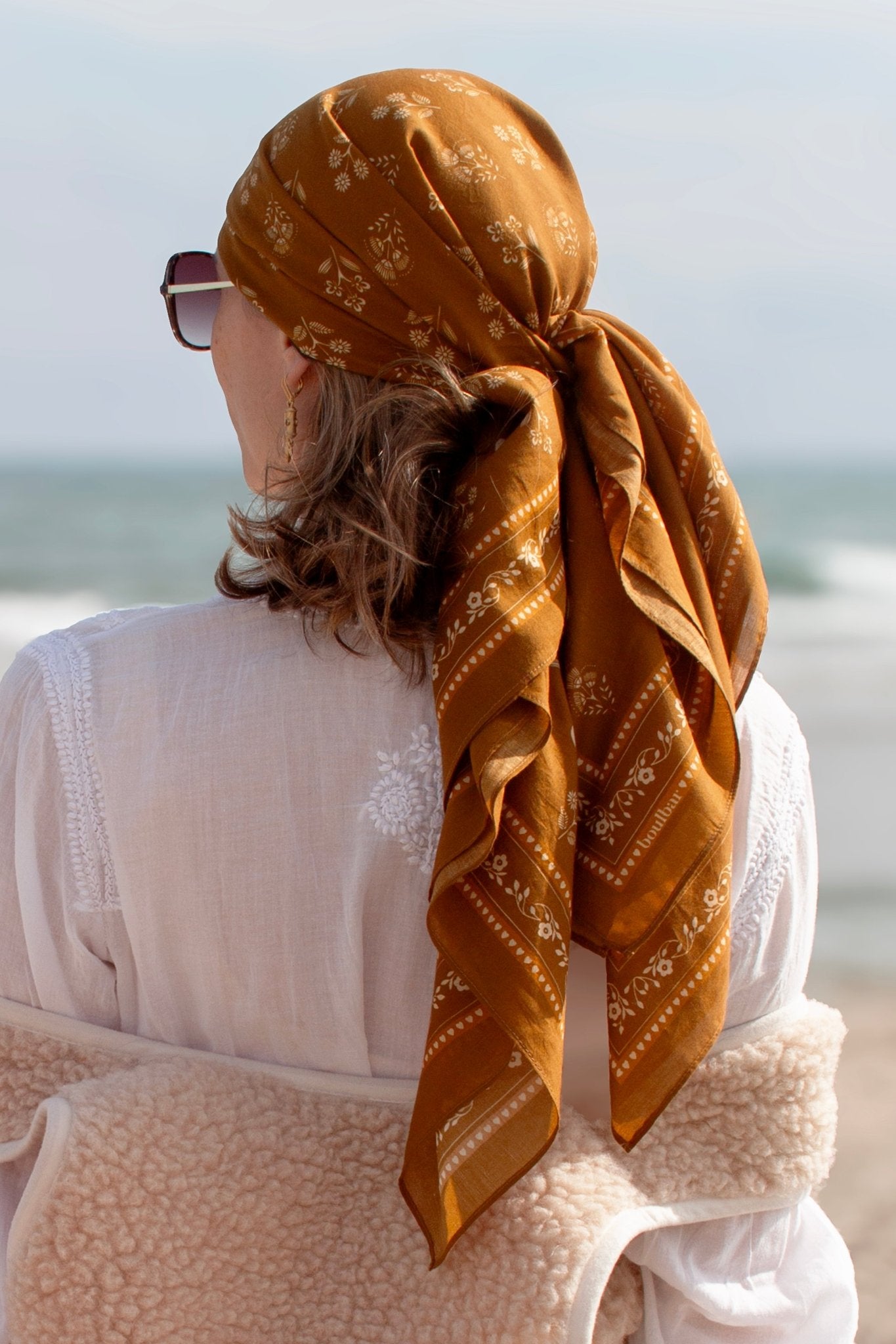 Grand foulard coton - Fleurs Indiennes safran - boulbar.fr