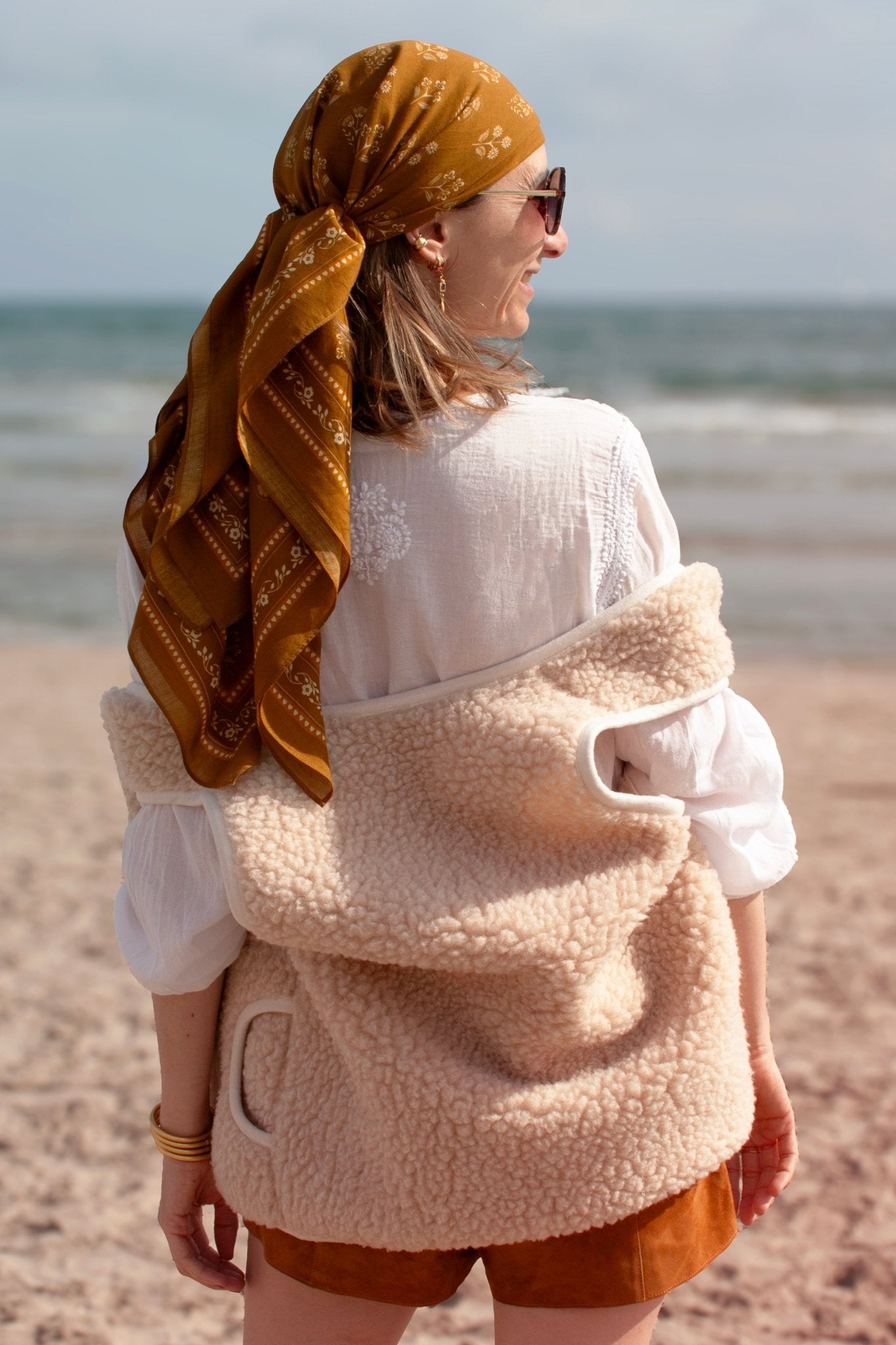 Grand foulard coton - Fleurs Indiennes safran - boulbar.fr