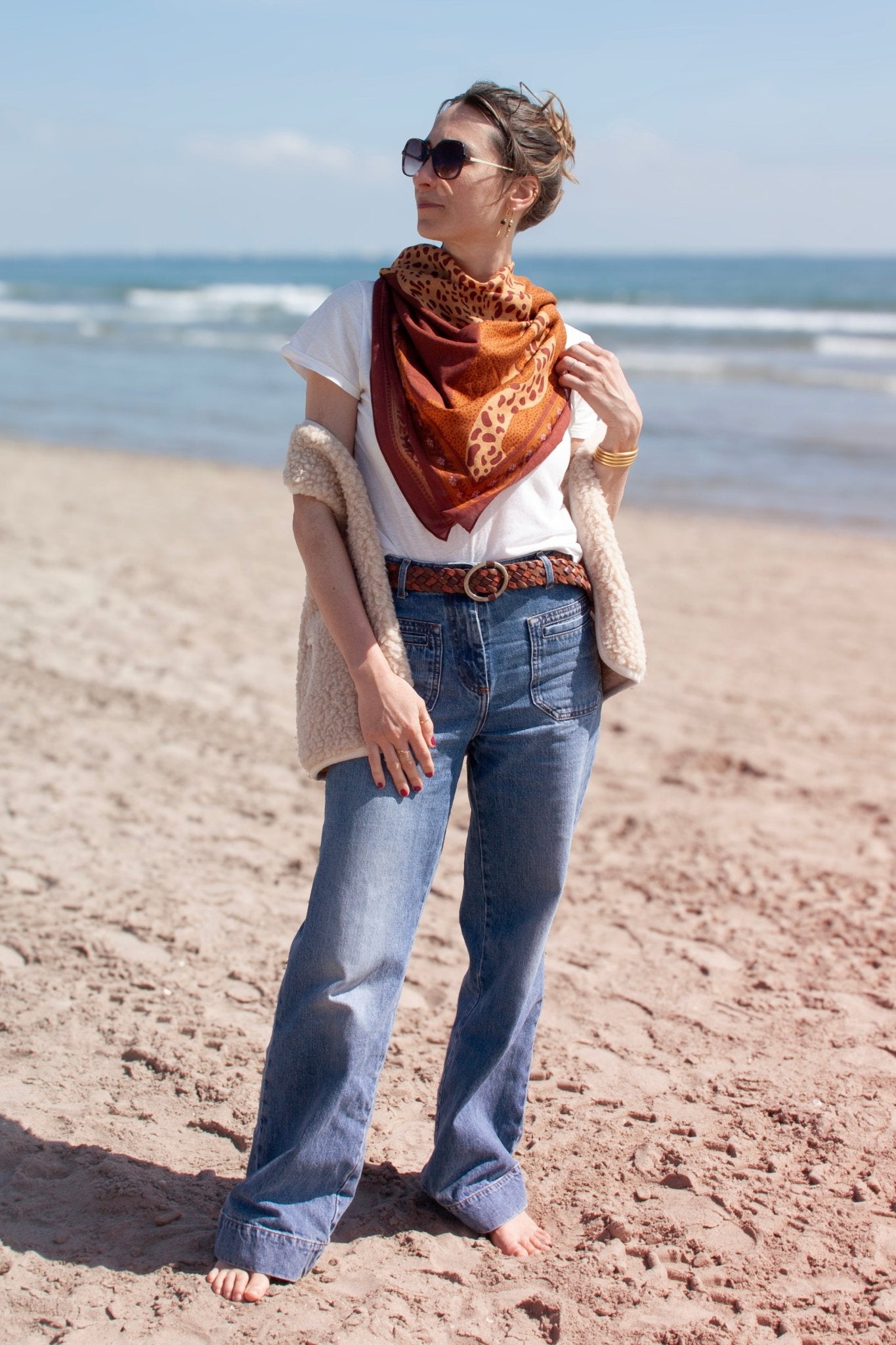 Grand foulard coton - Léopards camel - boulbar.fr