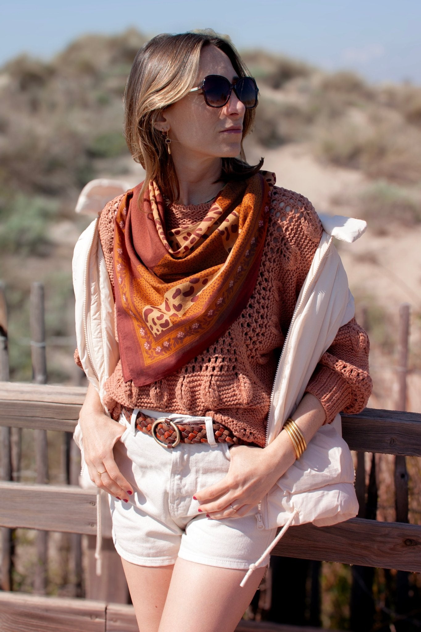 Grand foulard coton - Léopards camel - boulbar.fr