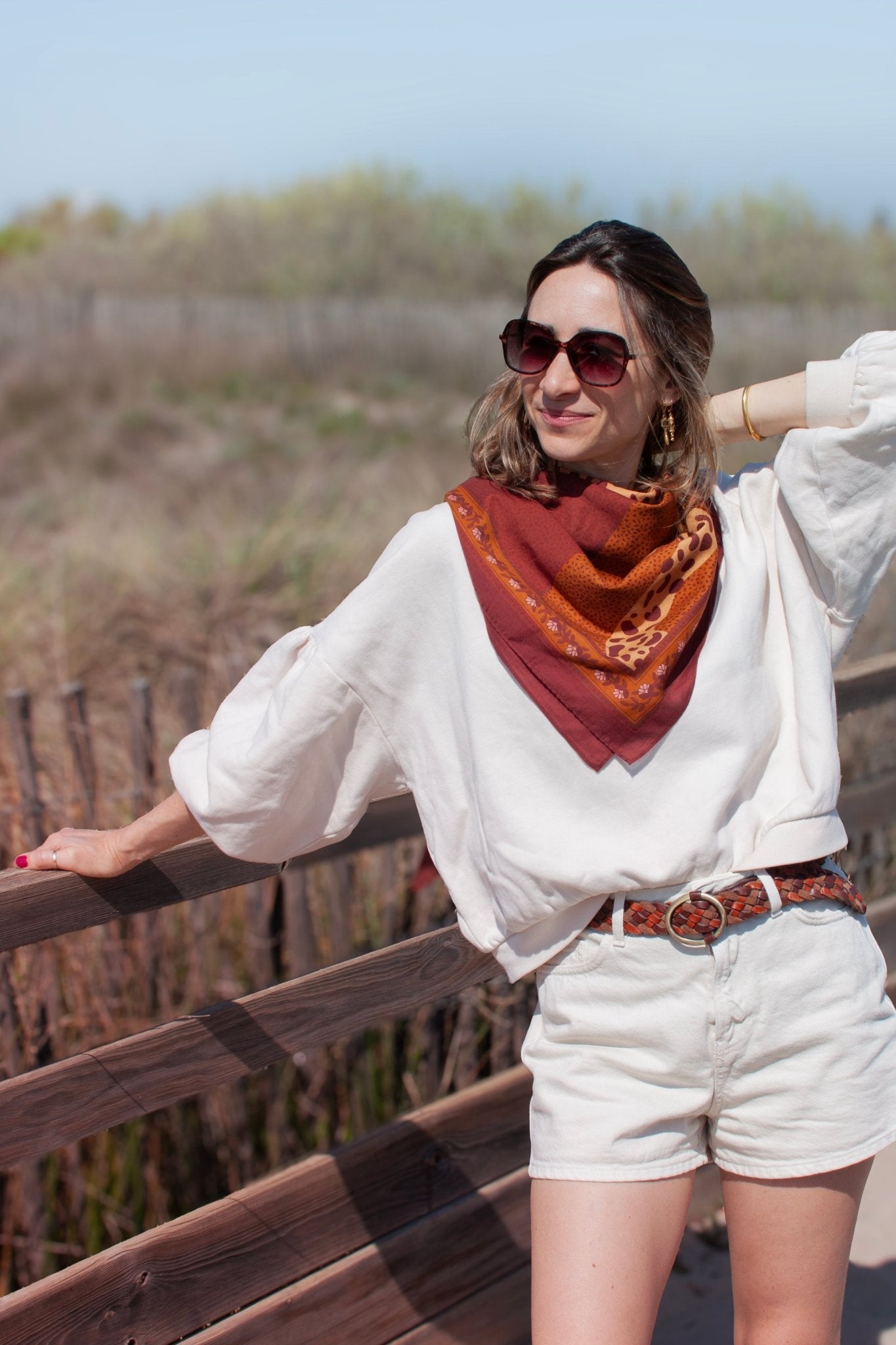 Grand foulard coton - Léopards camel - boulbar.fr