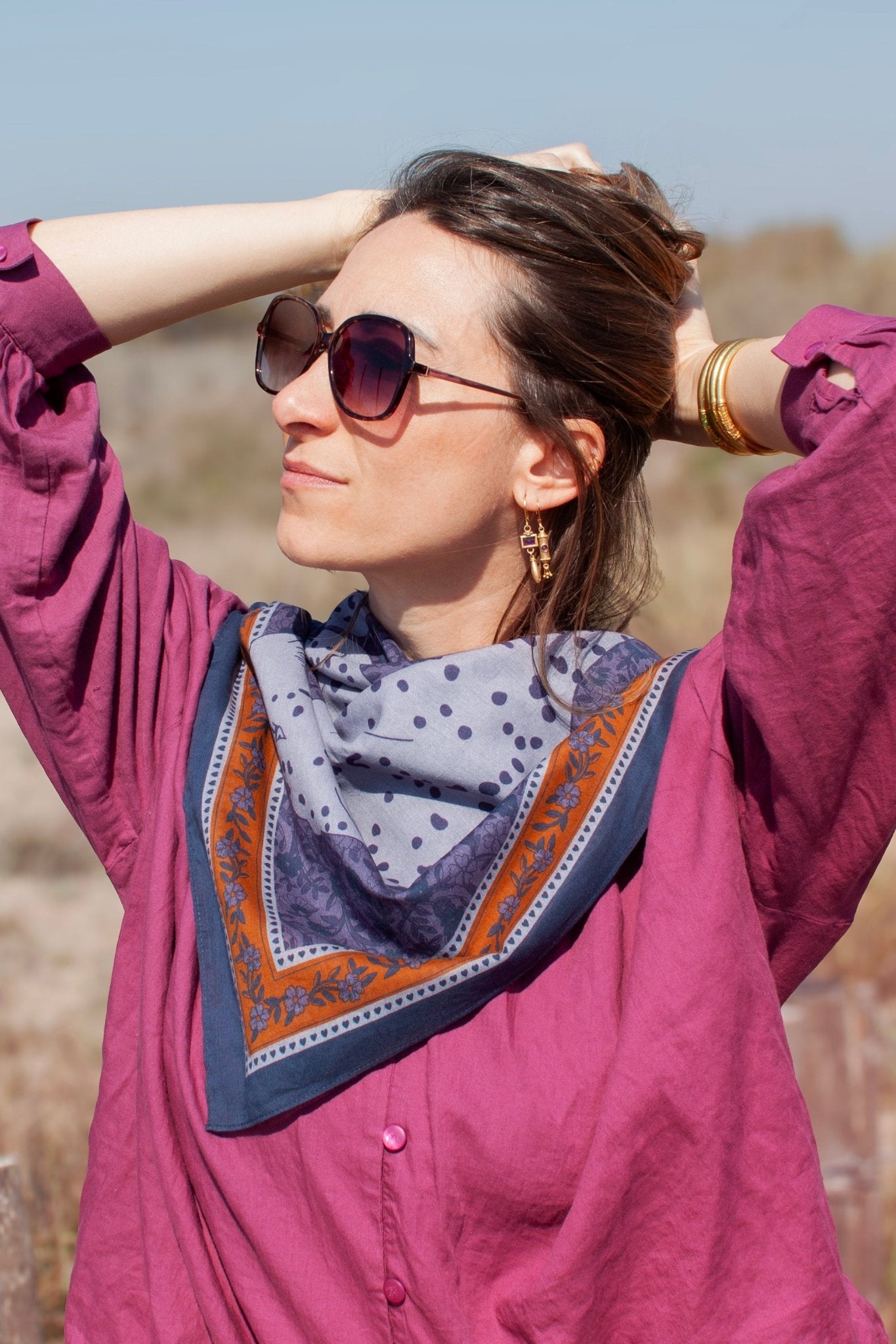 Grand foulard coton - Léopards Keya bleu - boulbar.fr