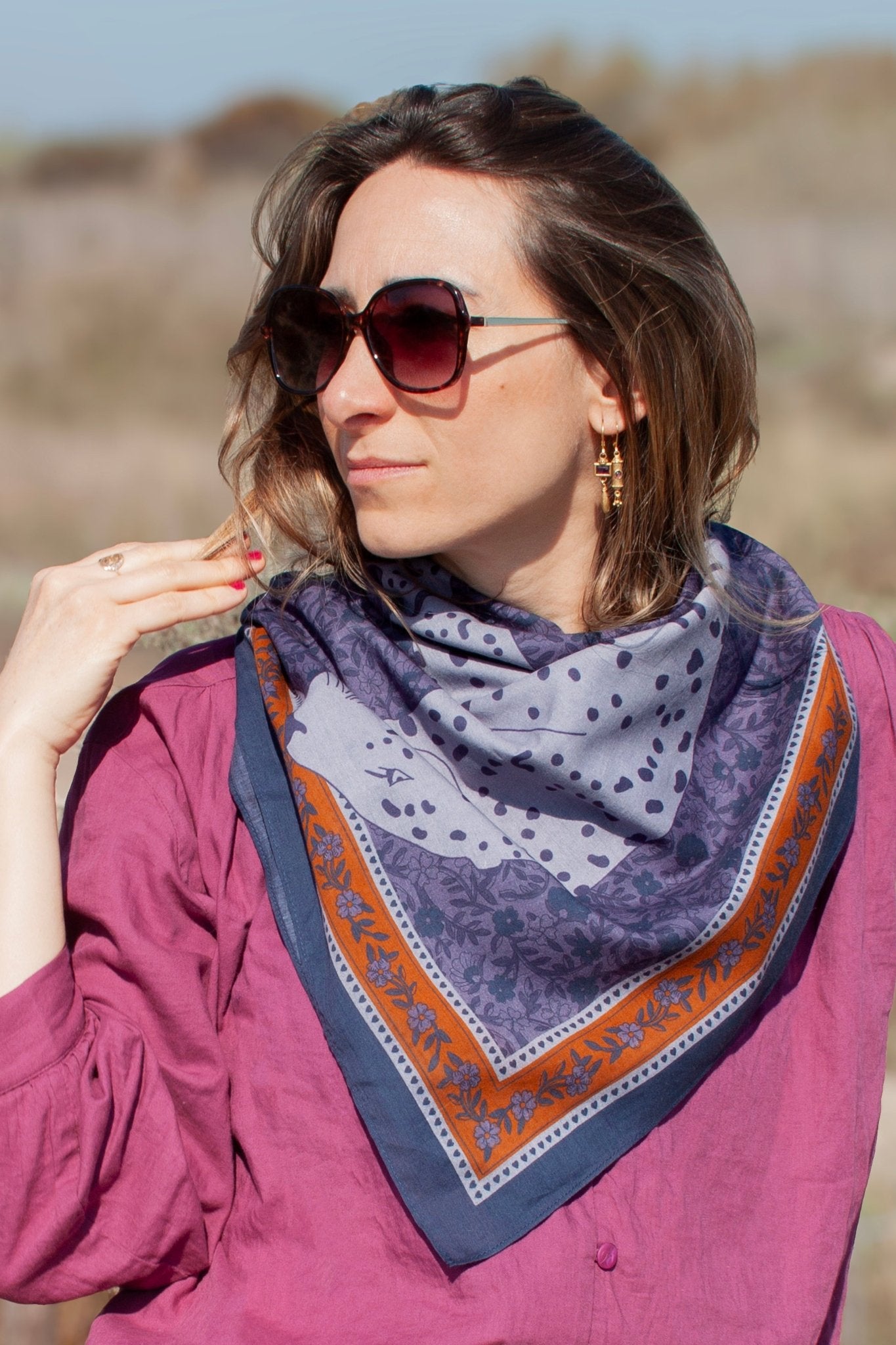 Grand foulard coton - Léopards Keya bleu - boulbar.fr