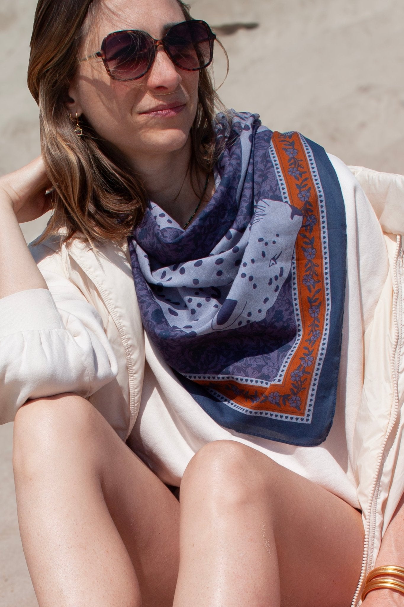 Grand foulard coton - Léopards Keya bleu - boulbar.fr