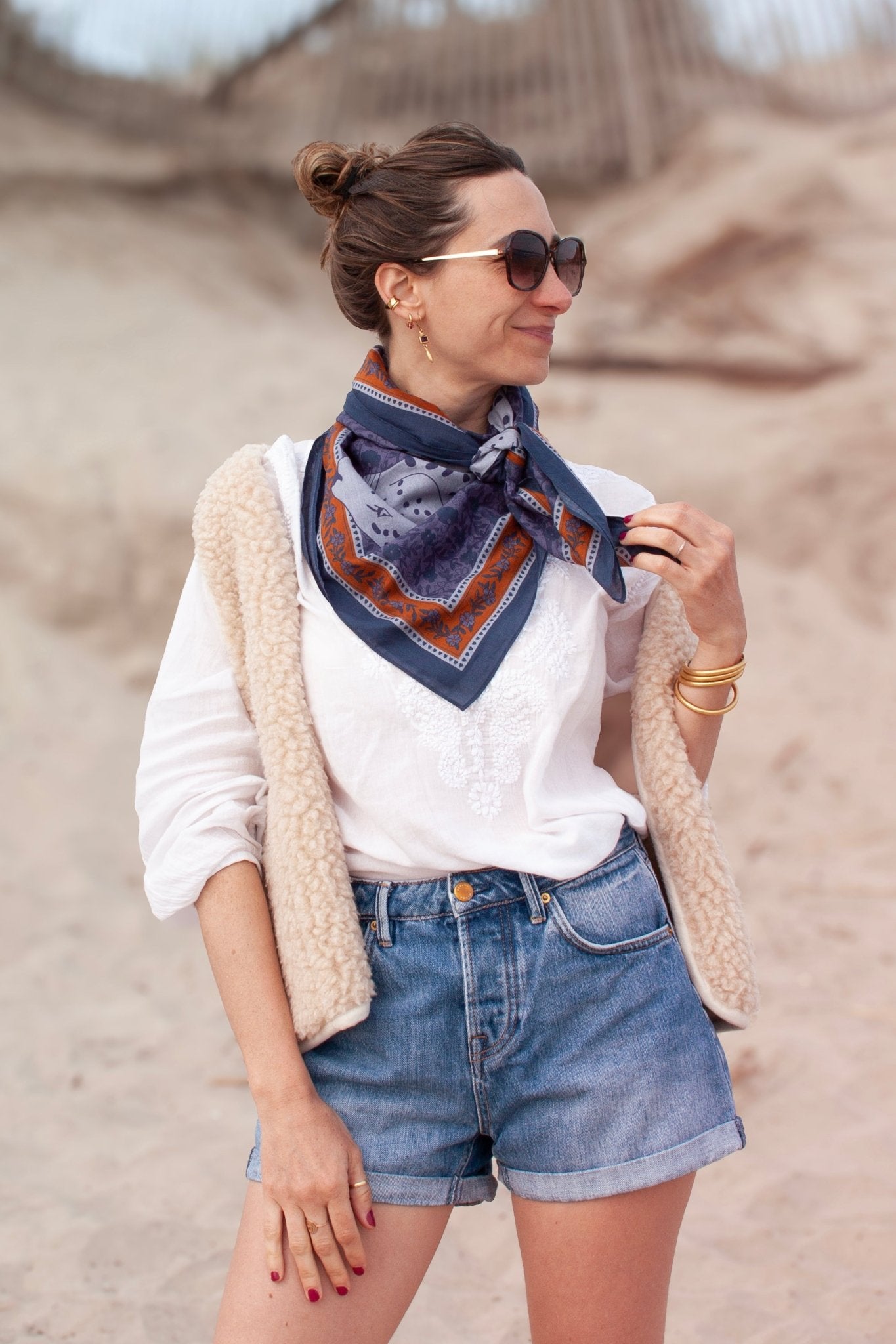 Grand foulard coton - Léopards Keya bleu - boulbar.fr