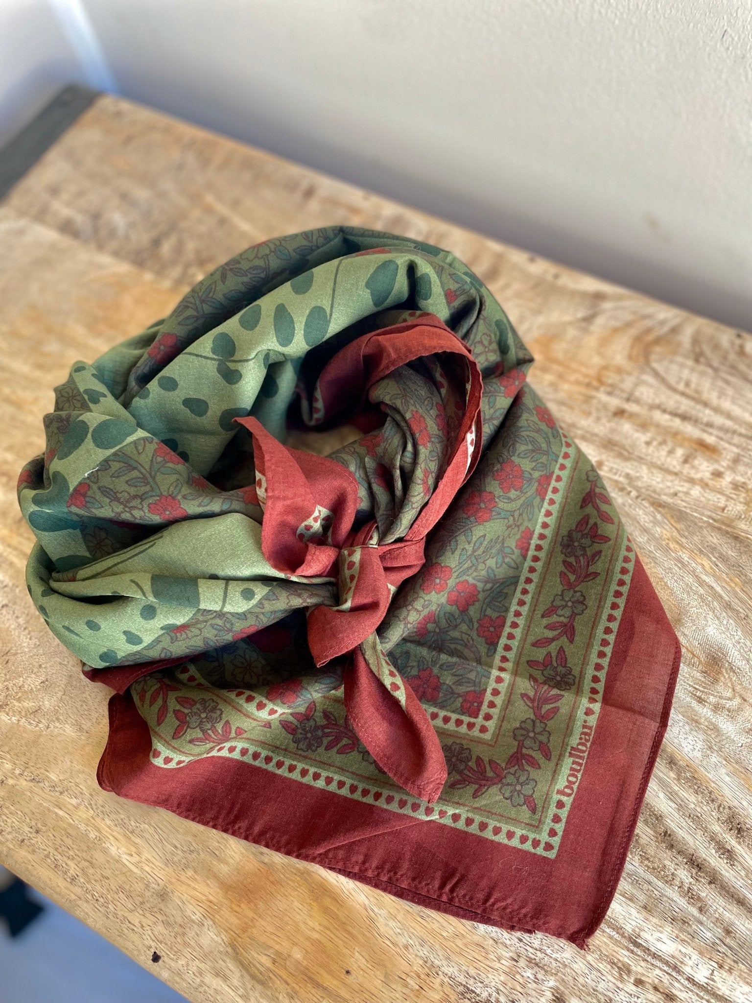 Grand foulard coton - Léopards Keya kaki - boulbar.fr