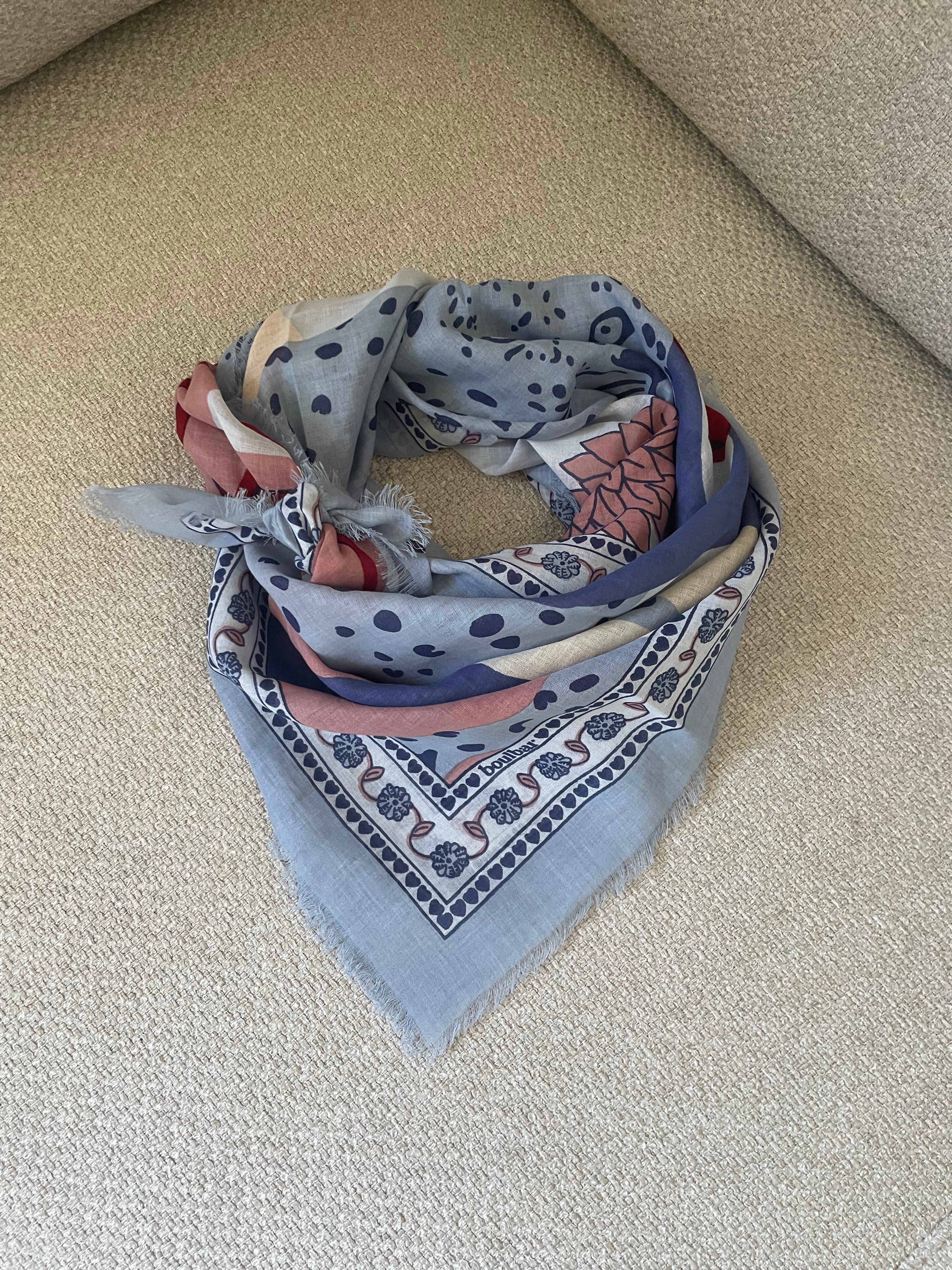Grand foulard voile de coton - Léopards bleu