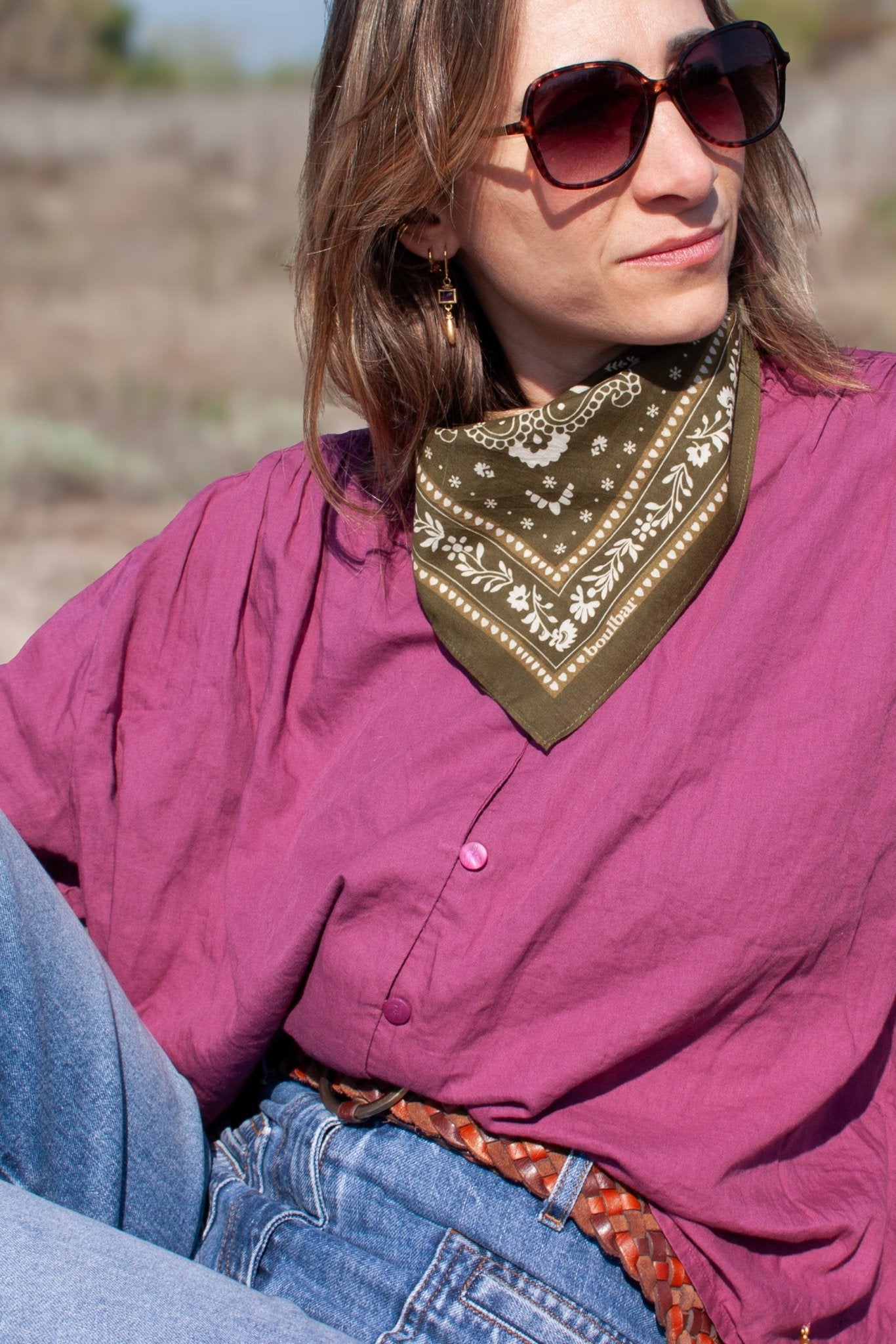 Petit foulard coton - Bandana kaki - boulbar.fr