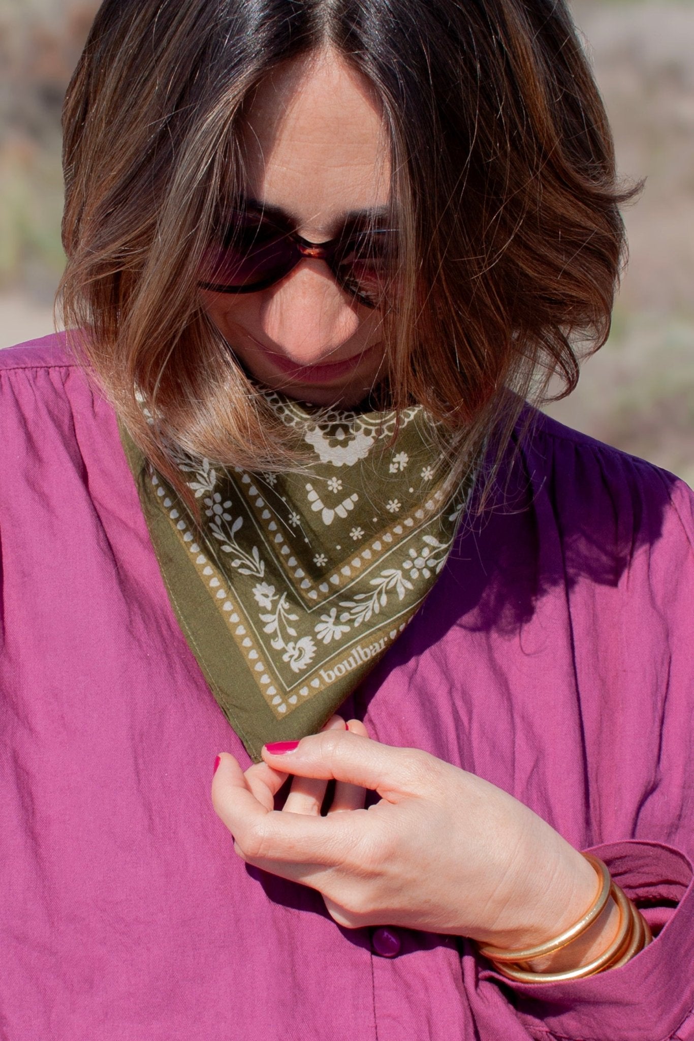 Petit foulard coton - Bandana kaki - boulbar.fr