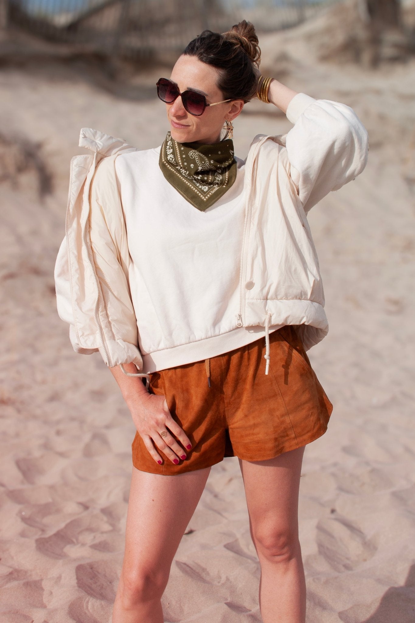 Petit foulard coton - Bandana kaki - boulbar.fr