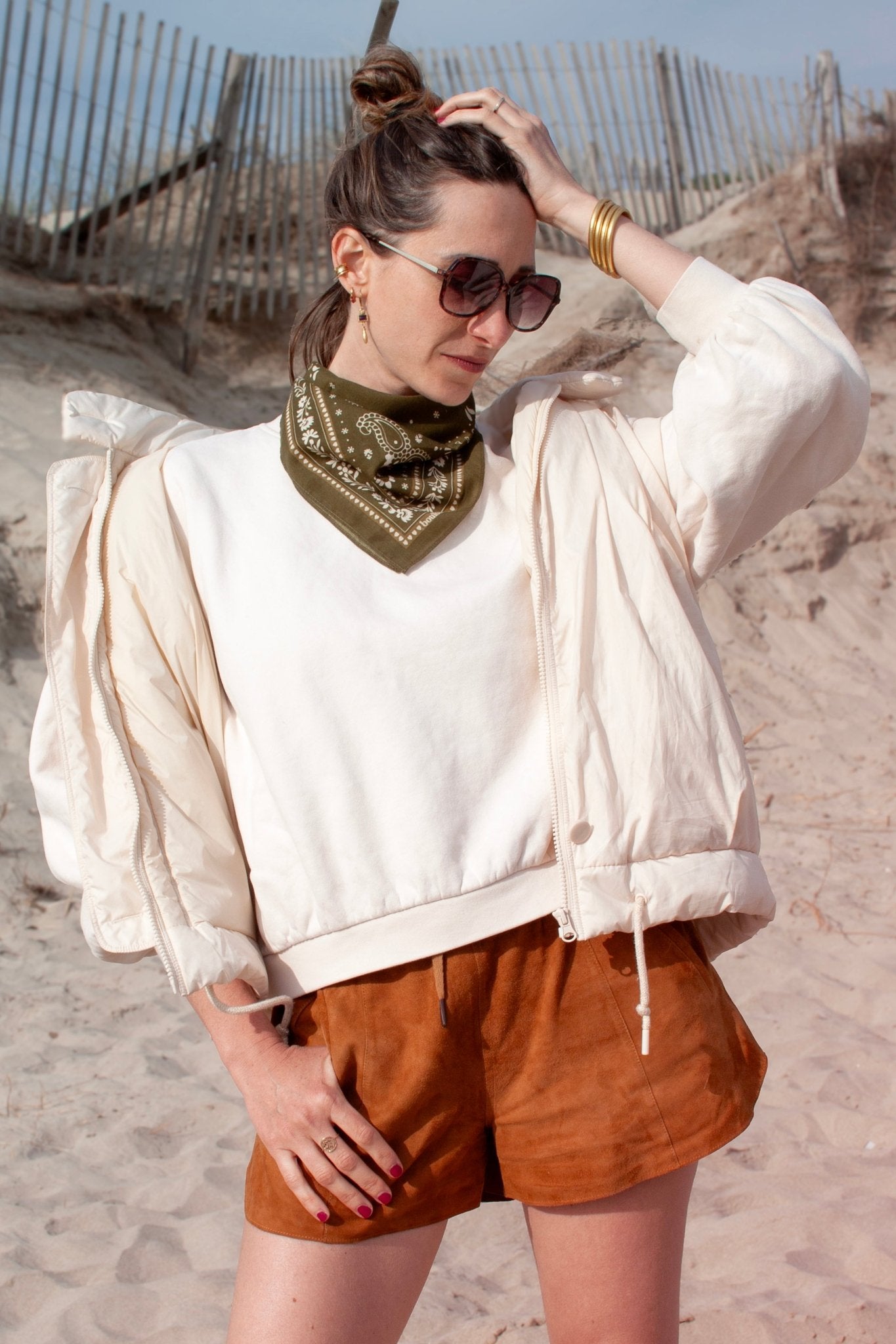 Petit foulard coton - Bandana kaki - boulbar.fr