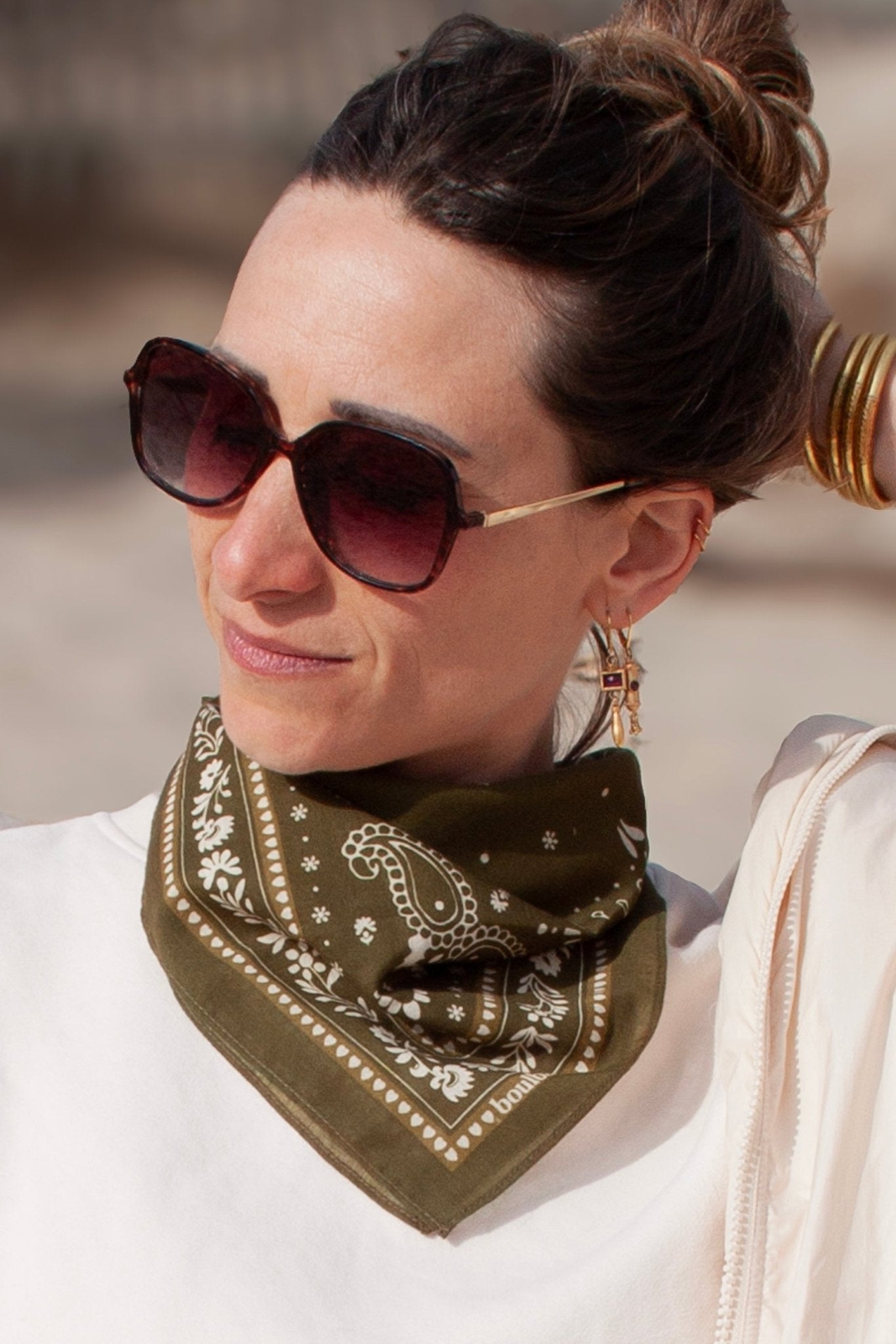 Petit foulard coton - Bandana kaki - boulbar.fr