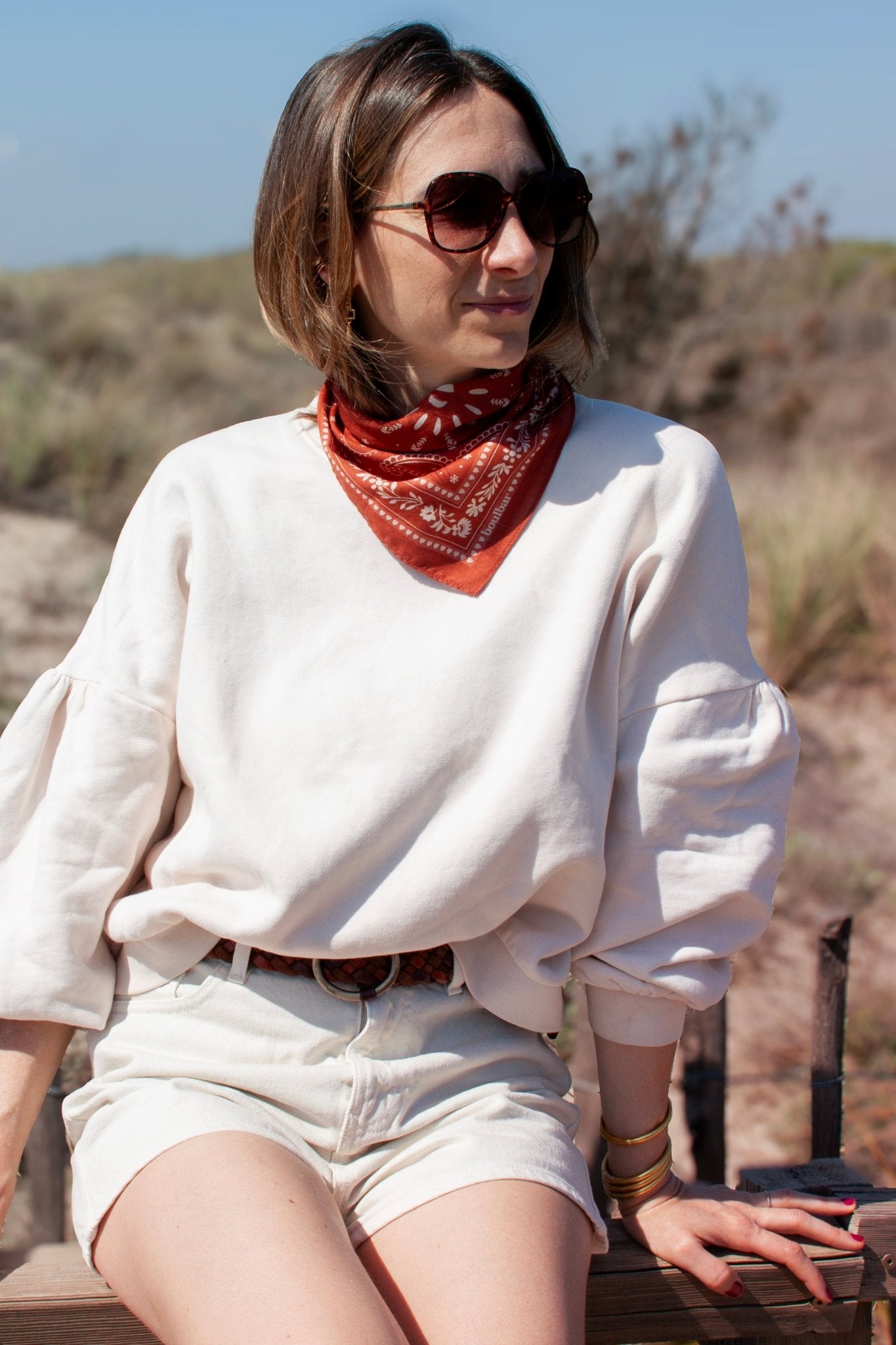 Petit foulard coton - Bandana terracotta - boulbar.fr