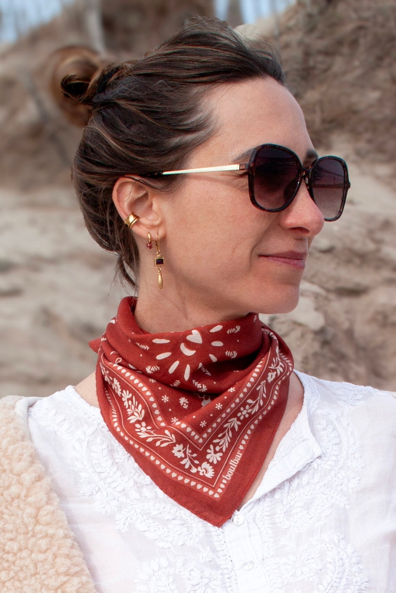 Petit foulard coton - Bandana terracotta - boulbar.fr