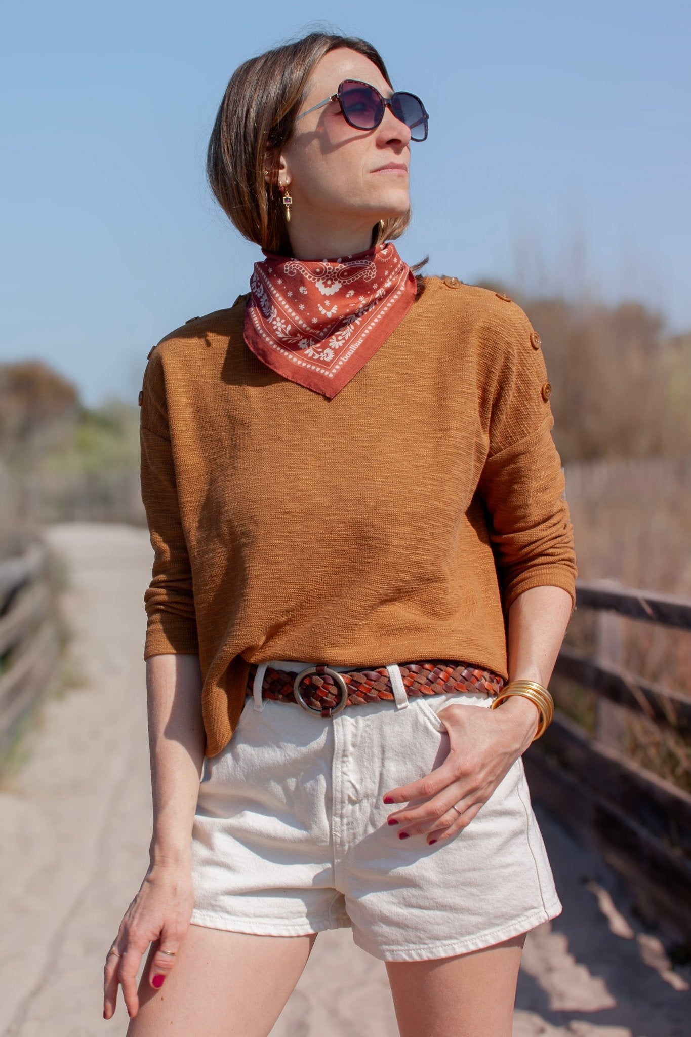 Petit foulard coton - Bandana terracotta - boulbar.fr