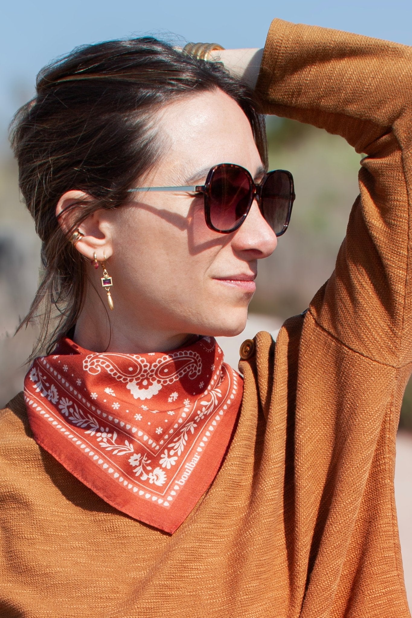 Petit foulard coton - Bandana terracotta - boulbar.fr