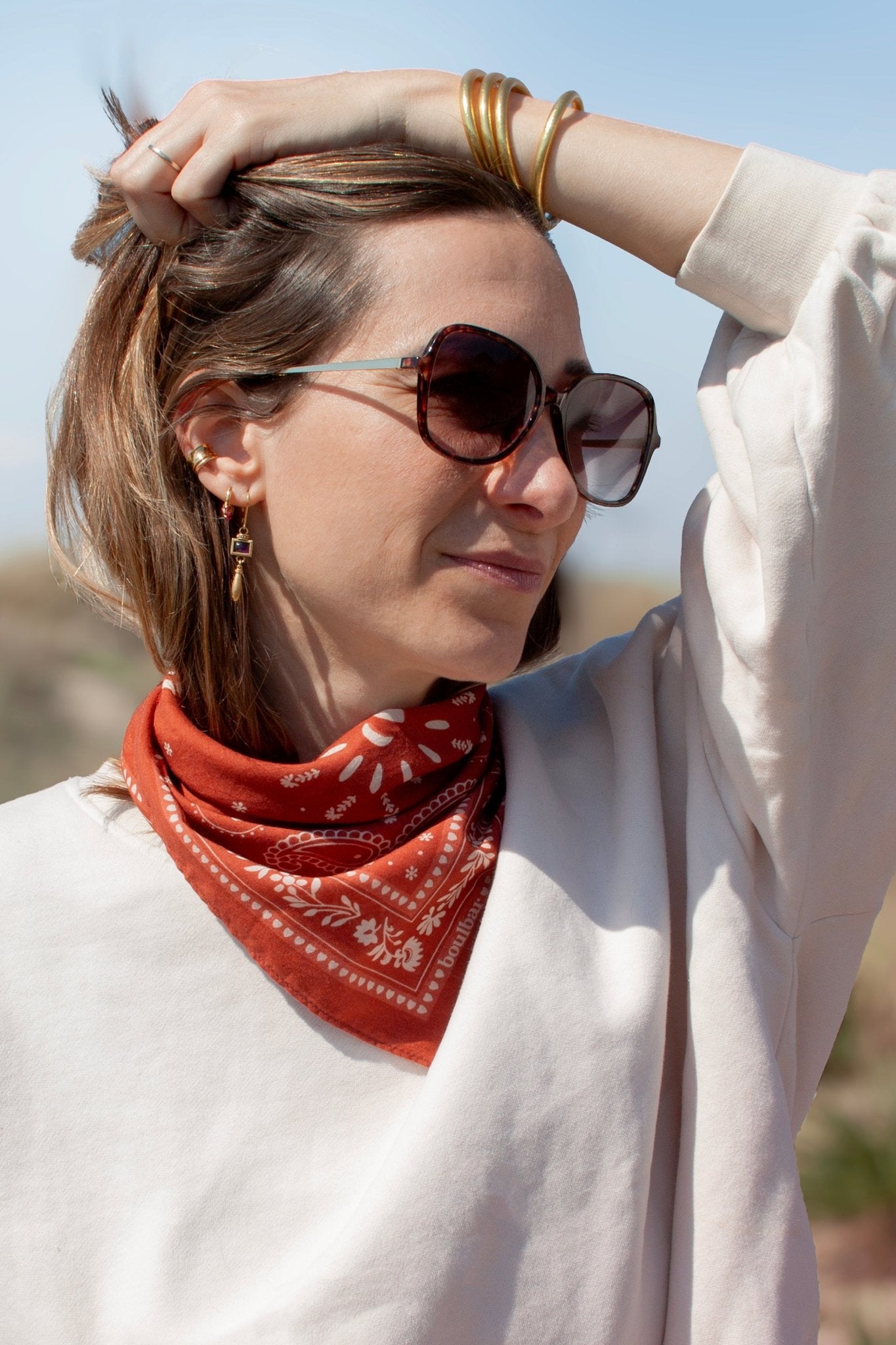 Petit foulard coton - Bandana terracotta - boulbar.fr