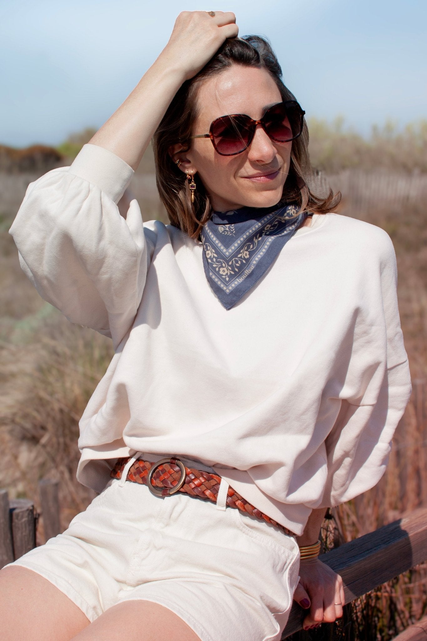 Petit foulard coton - Fleurs Indiennes bleu - boulbar.fr