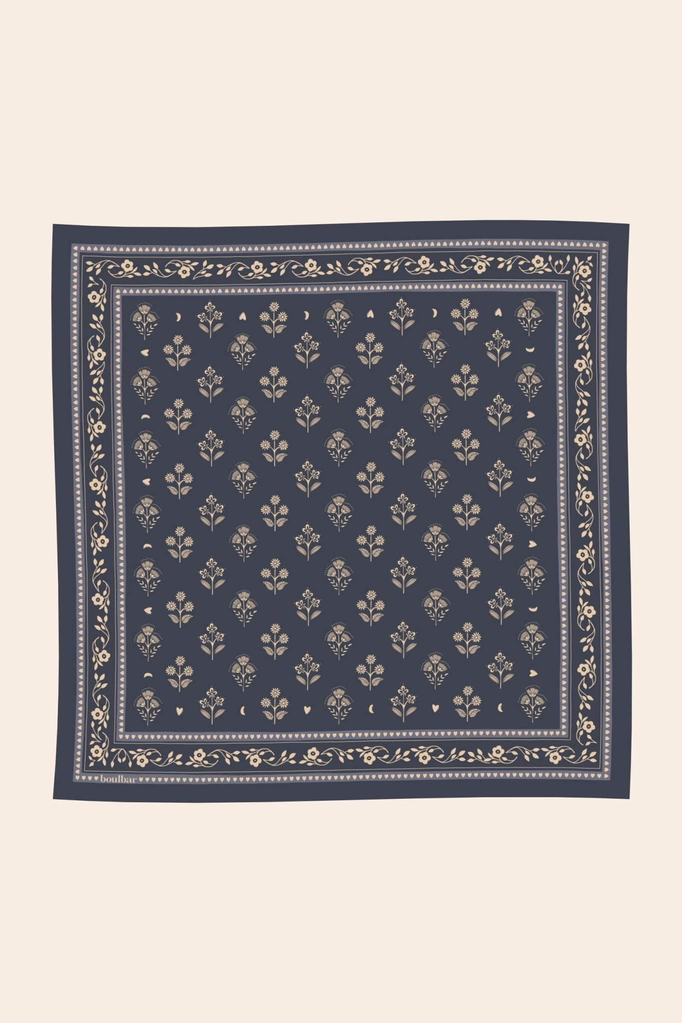 Petit foulard coton - Fleurs Indiennes bleu - boulbar.fr