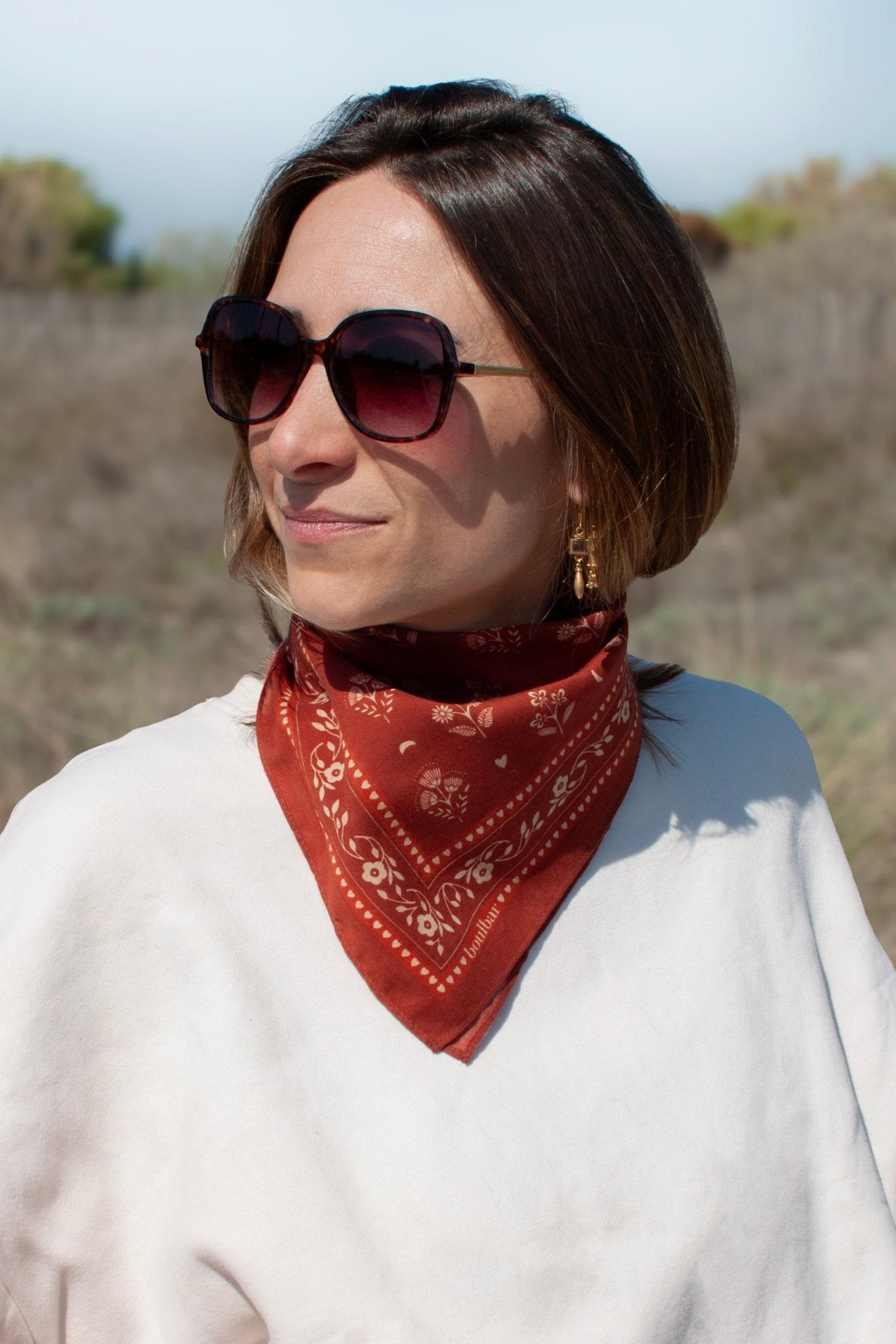 Petit foulard coton - Fleurs Indiennes brique - boulbar.fr