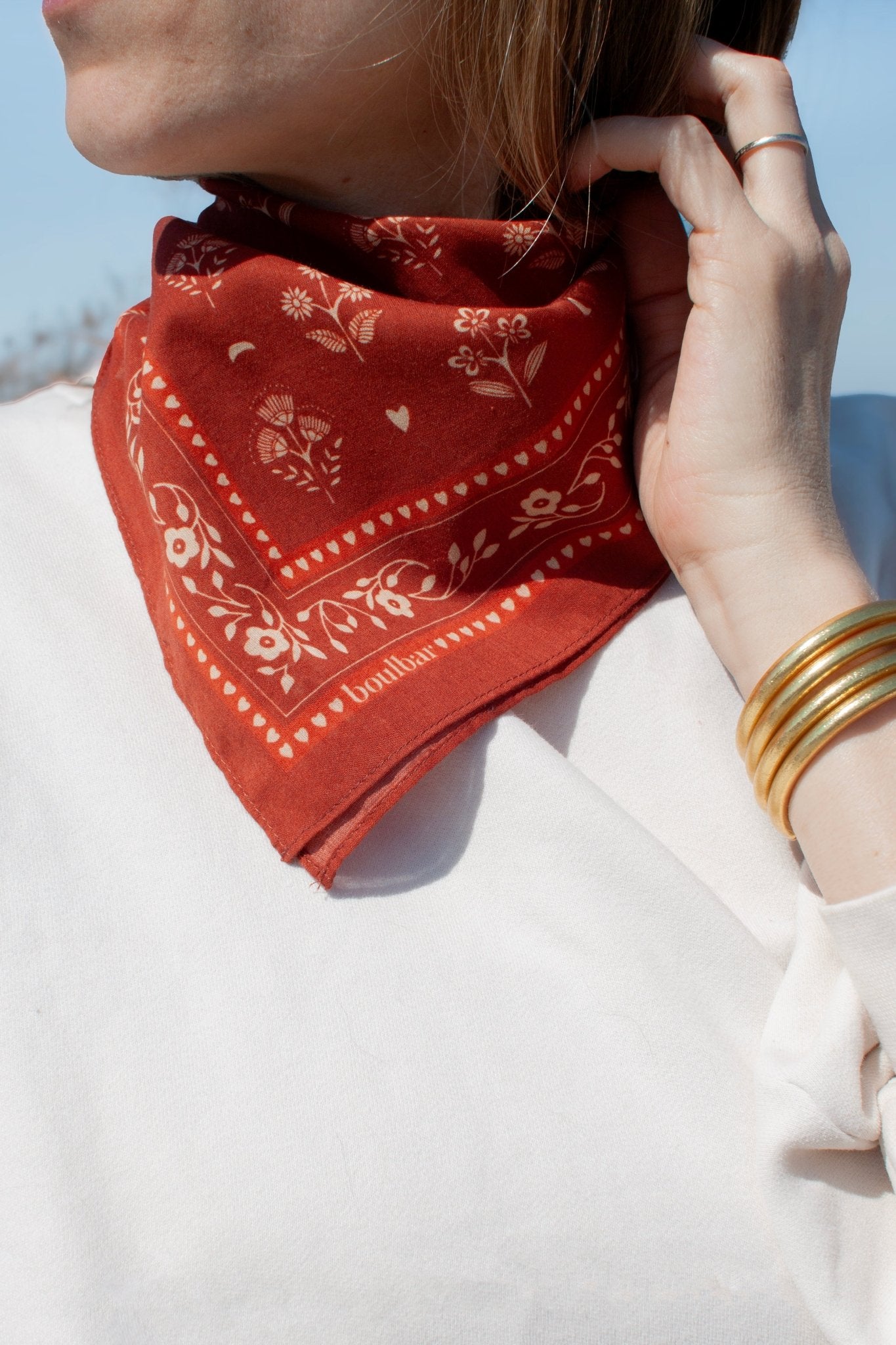 Petit foulard coton - Fleurs Indiennes brique - boulbar.fr