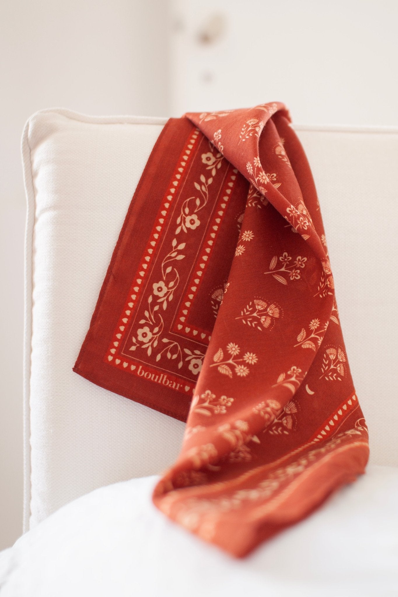 Petit foulard coton - Fleurs Indiennes brique - boulbar.fr