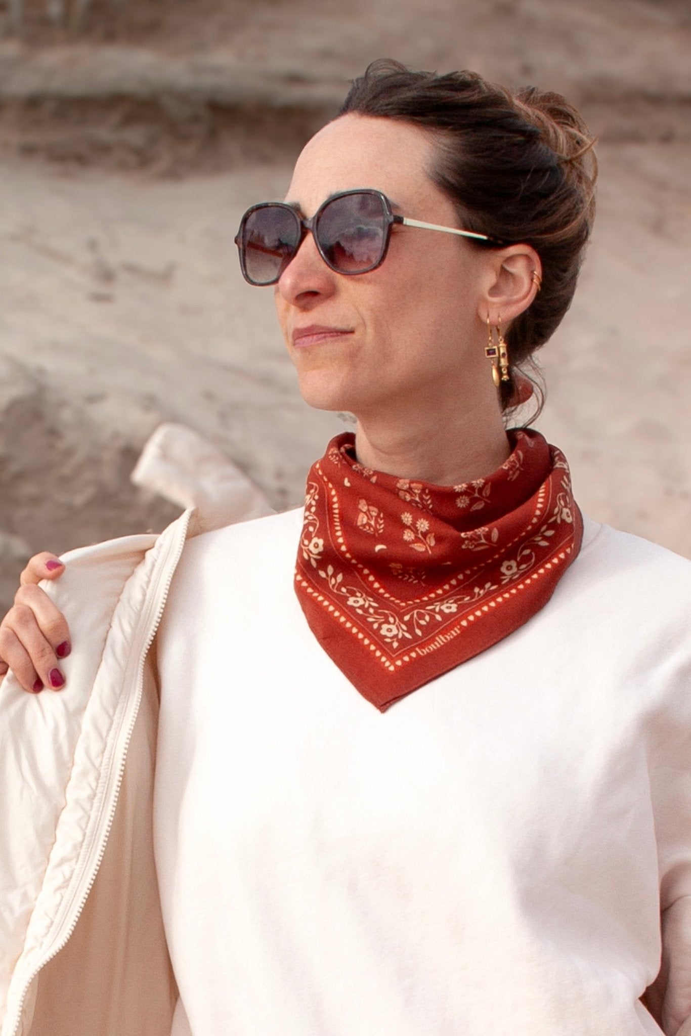 Petit foulard coton - Fleurs Indiennes brique - boulbar.fr